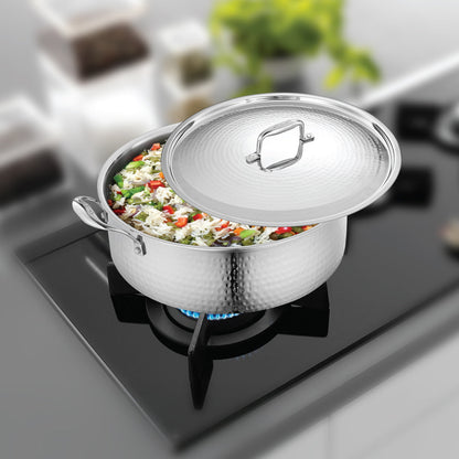 Stainless Steel Triply Bharat Hammered Biryani Pot with Lid