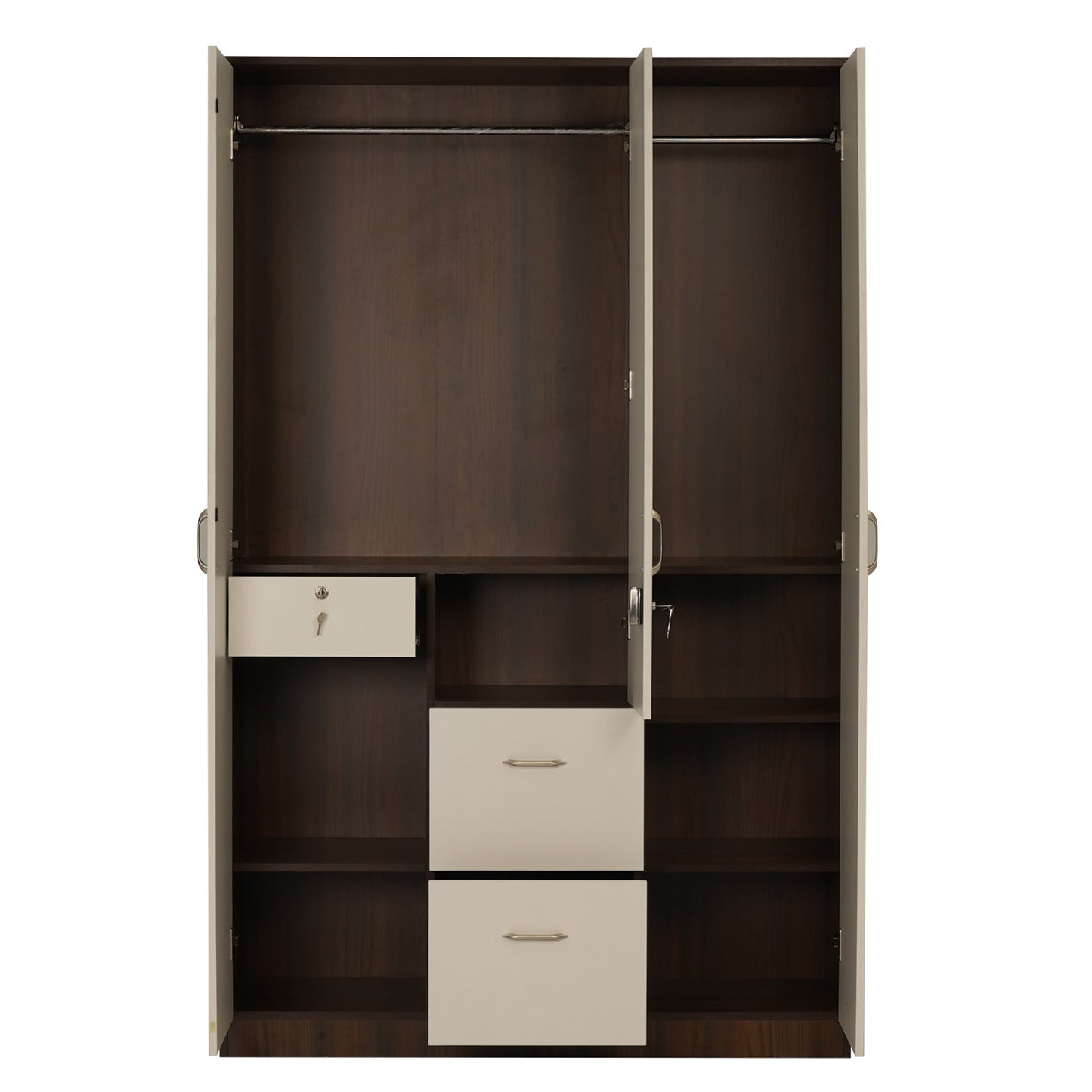 Nilkamal Mozart 3 Door Mirror Wardrobe (Walnut / White)