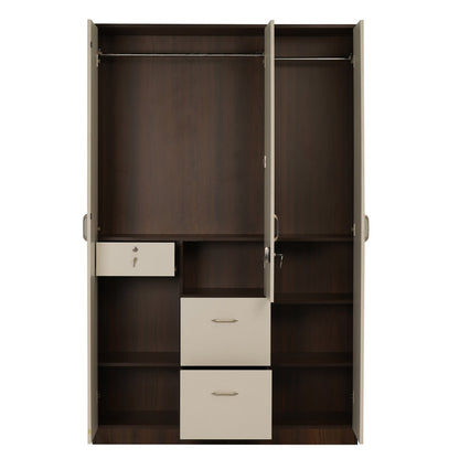 Nilkamal Mozart 3 Door Mirror Wardrobe (Walnut / White)