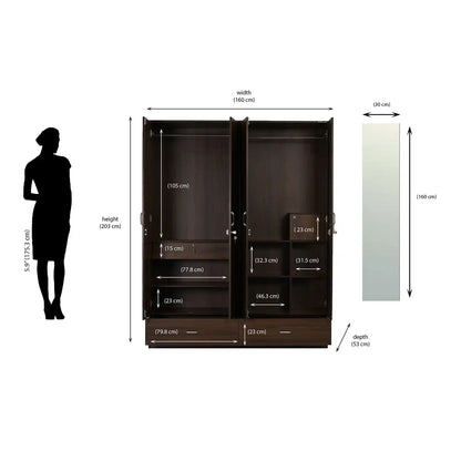 Nilkamal Mozart 4 Door Mirror Wardrobe (Walnut)