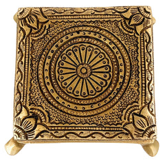 Brass Pooja Chowki – Handcrafted Peetha Singhasan for Deity | Traditional Peetal Bajot for Home Temple, Mandir, Kalash Stand, Pital Aasan Decor, Gold, 2 Inch, 1 Piece