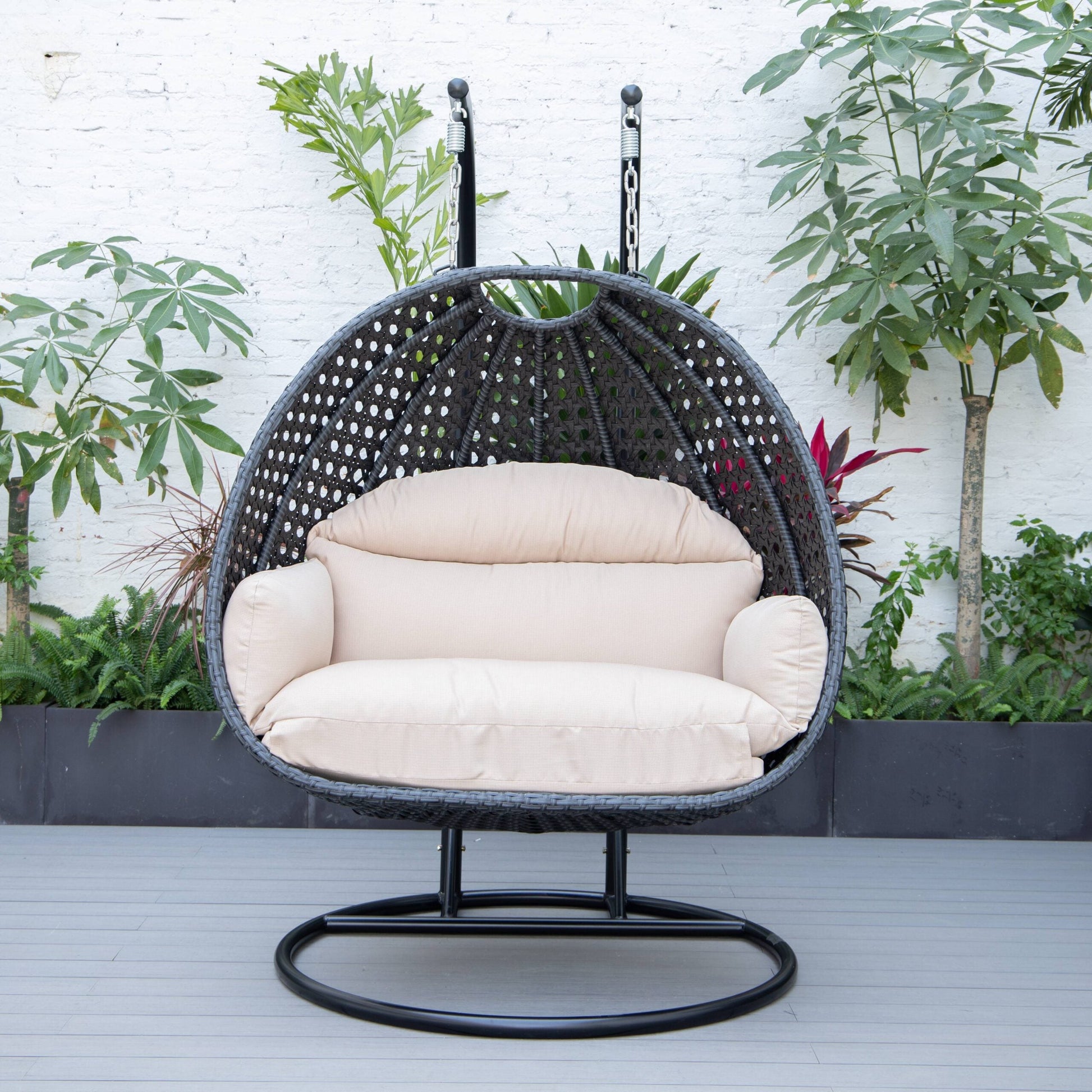 Fino Double Seater Hanging Swing With Stand For Balcony , Garden Swing (Dark Grey)