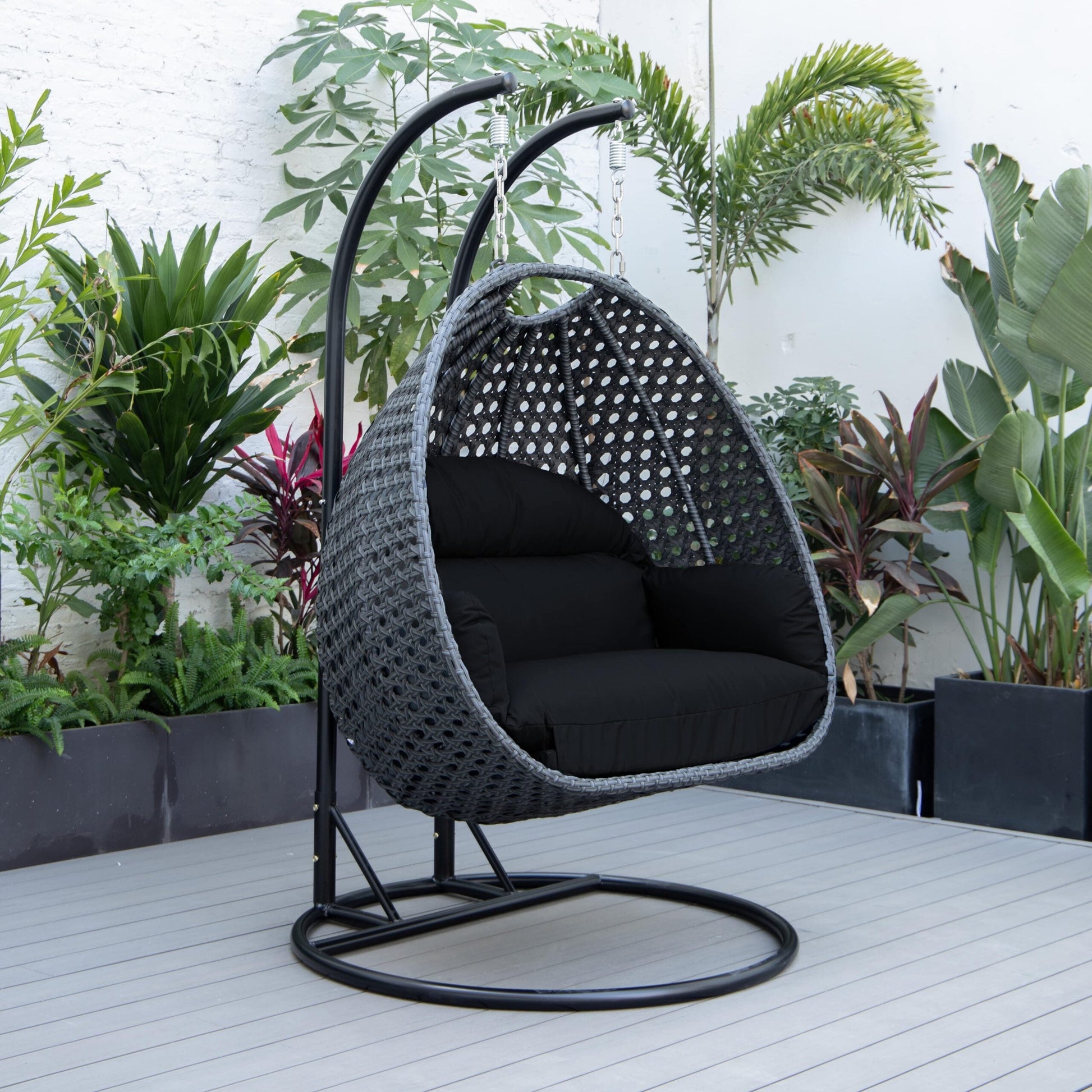 Fino Double Seater Hanging Swing With Stand For Balcony , Garden Swing (Dark Grey)