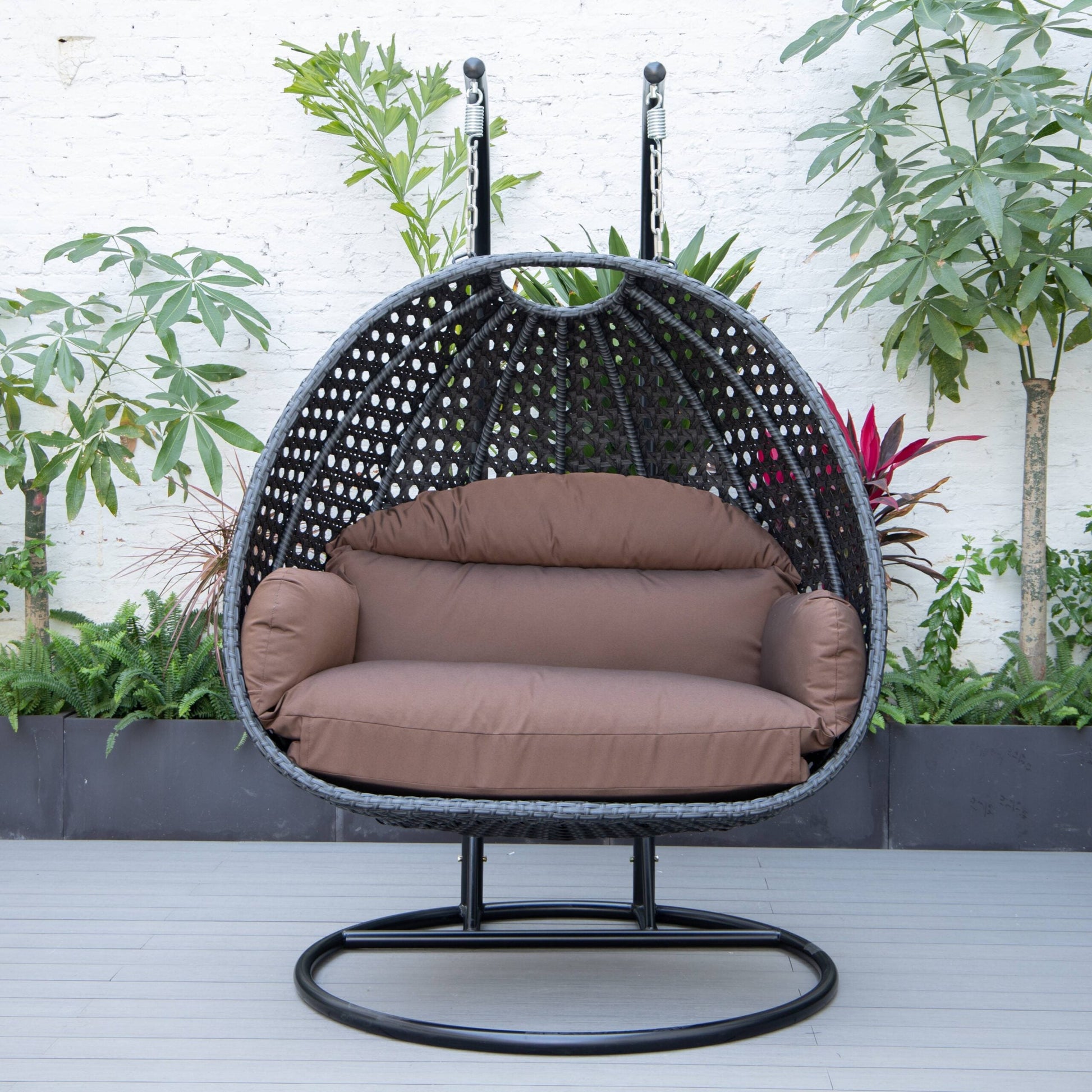 Fino Double Seater Hanging Swing With Stand For Balcony , Garden Swing (Dark Grey)