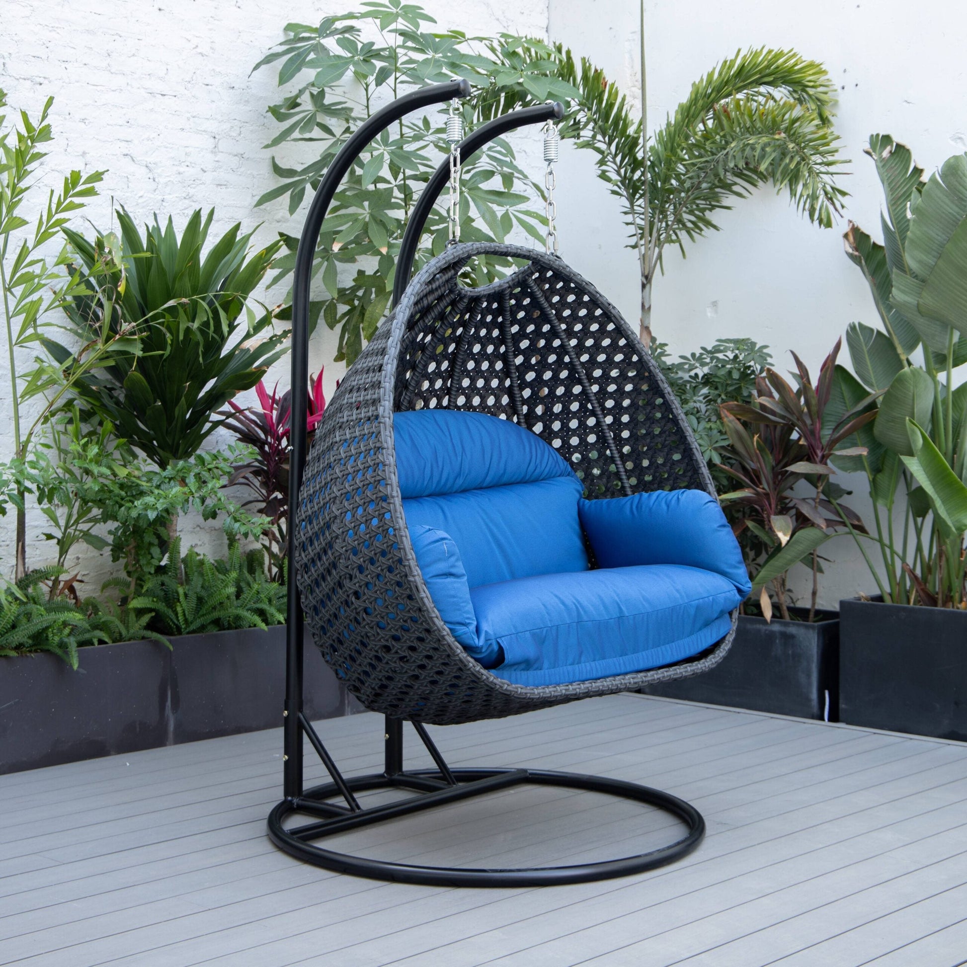 Fino Double Seater Hanging Swing With Stand For Balcony , Garden Swing (Dark Grey)