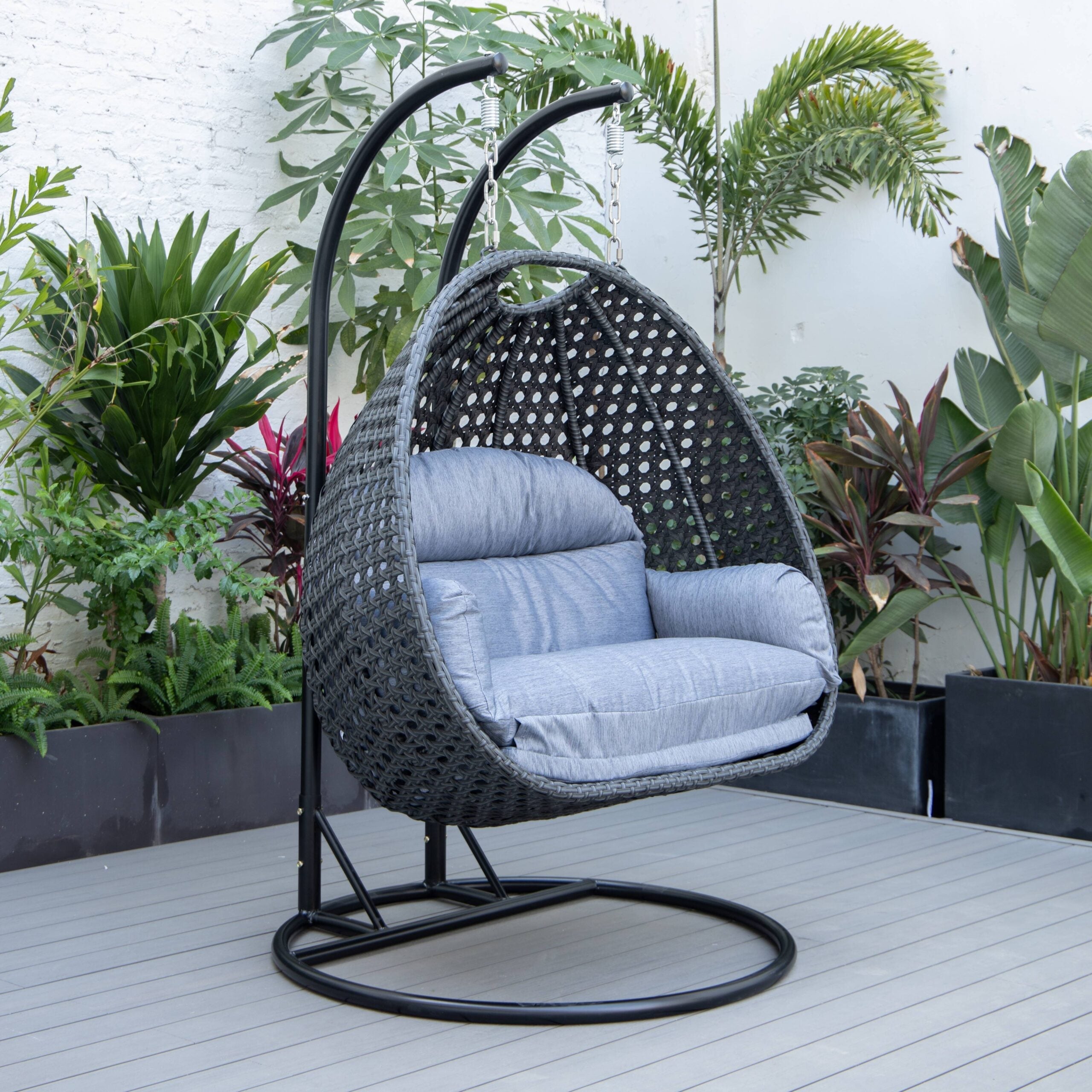 Fino Double Seater Hanging Swing With Stand For Balcony , Garden Swing (Dark Grey)