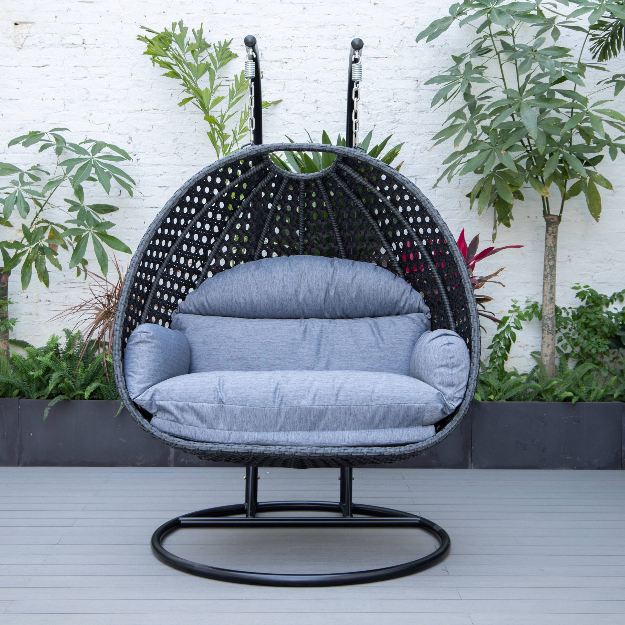 Fino Double Seater Hanging Swing With Stand For Balcony , Garden Swing (Dark Grey)