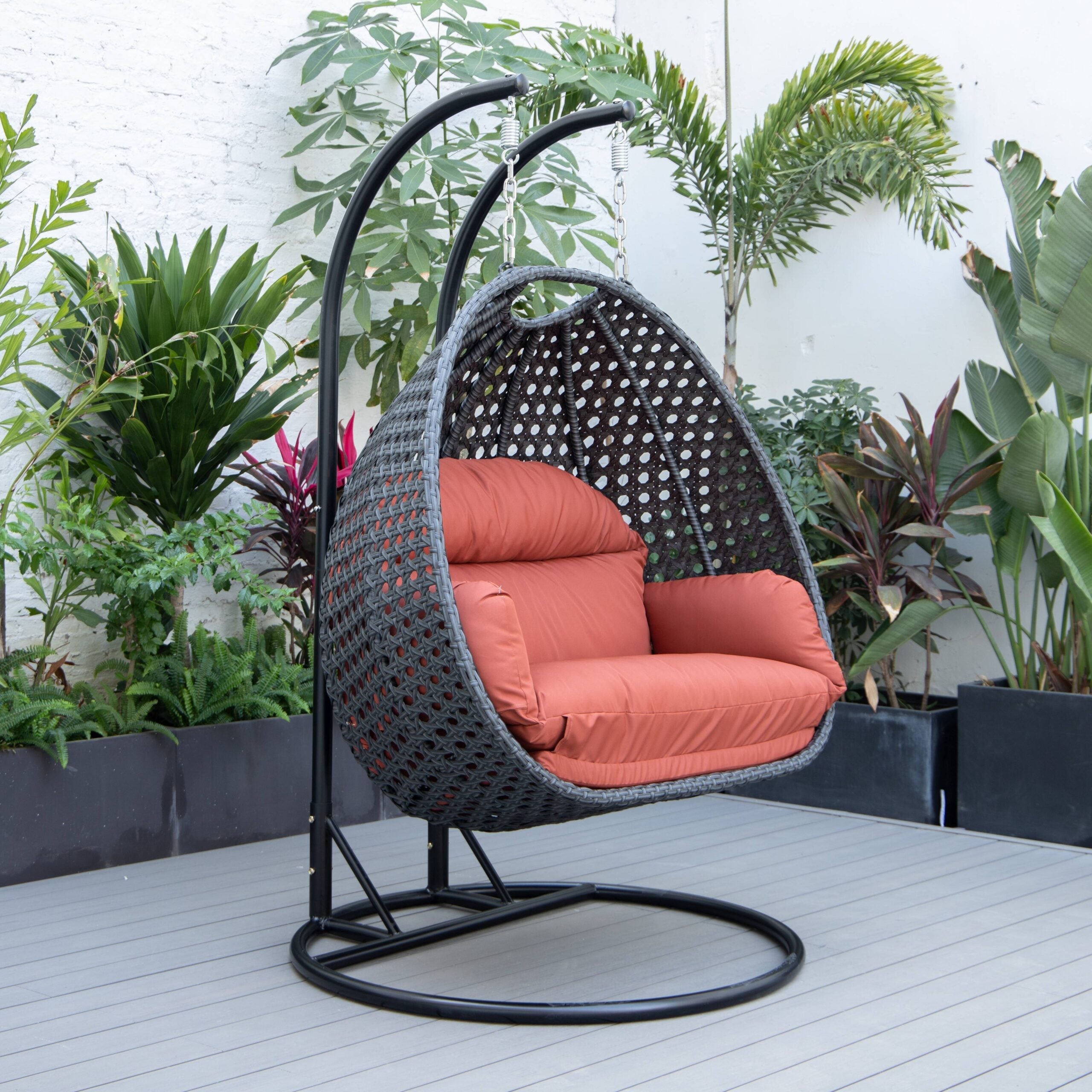 Fino Double Seater Hanging Swing With Stand For Balcony , Garden Swing (Dark Grey)