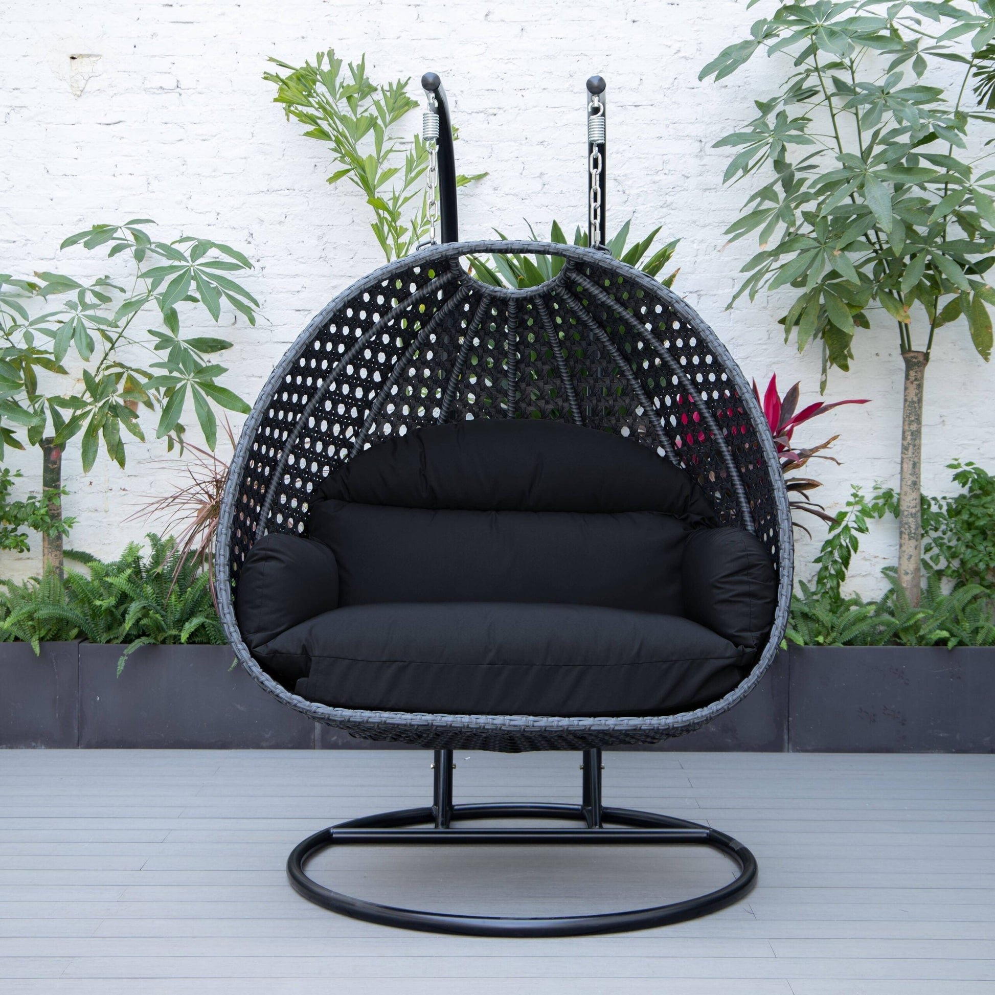 Fino Double Seater Hanging Swing With Stand For Balcony , Garden Swing (Dark Grey)