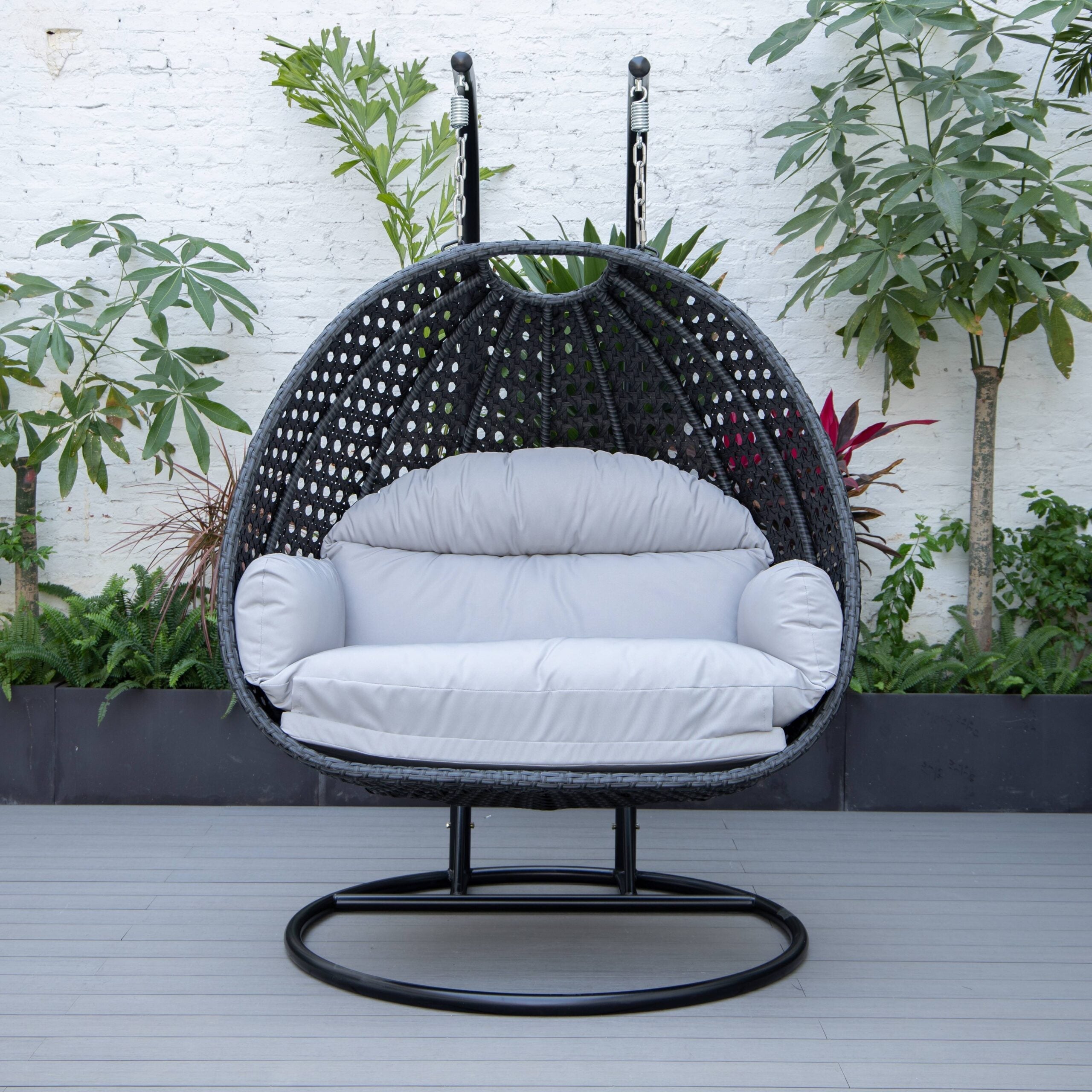 Fino Double Seater Hanging Swing With Stand For Balcony , Garden Swing (Dark Grey)