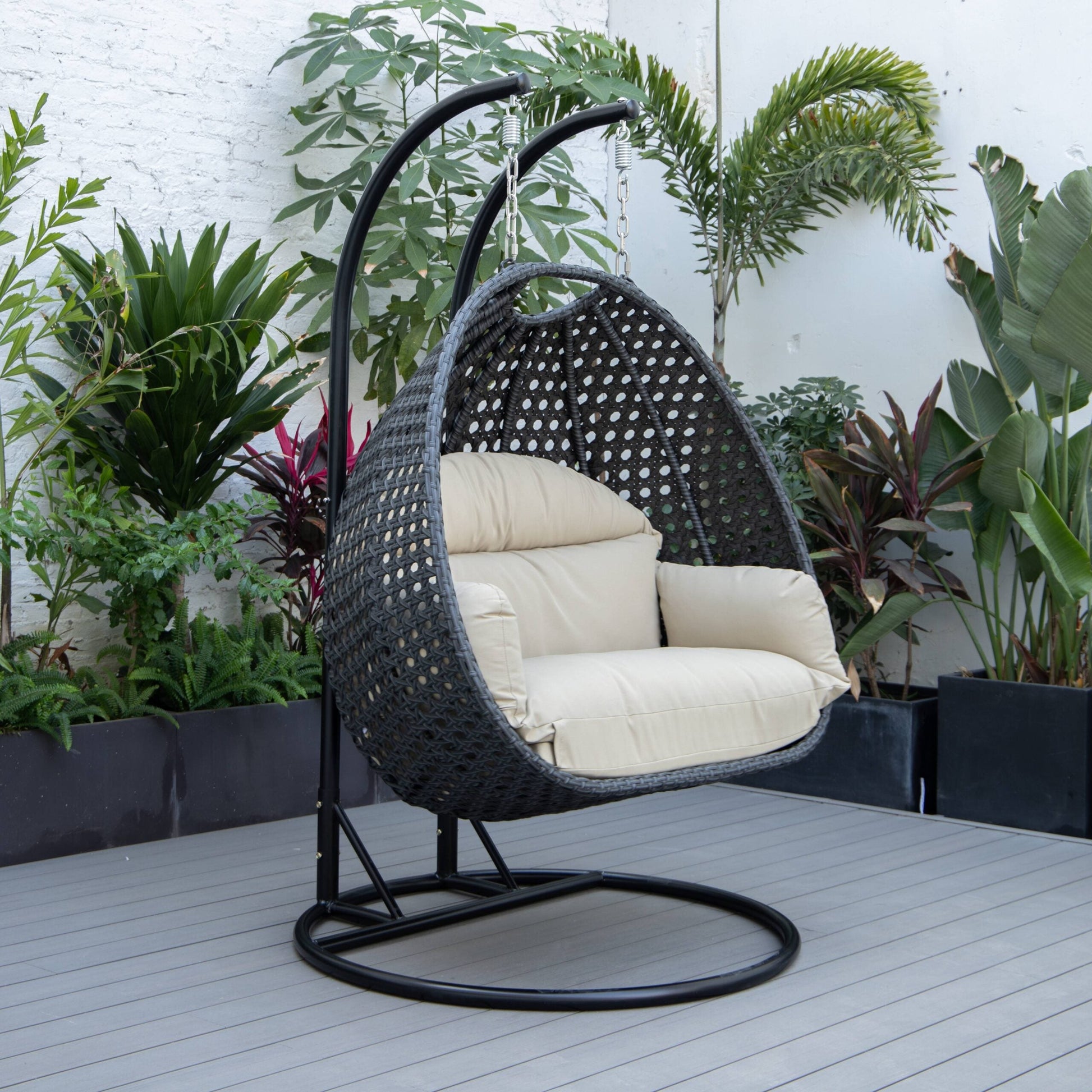 Fino Double Seater Hanging Swing With Stand For Balcony , Garden Swing (Dark Grey)