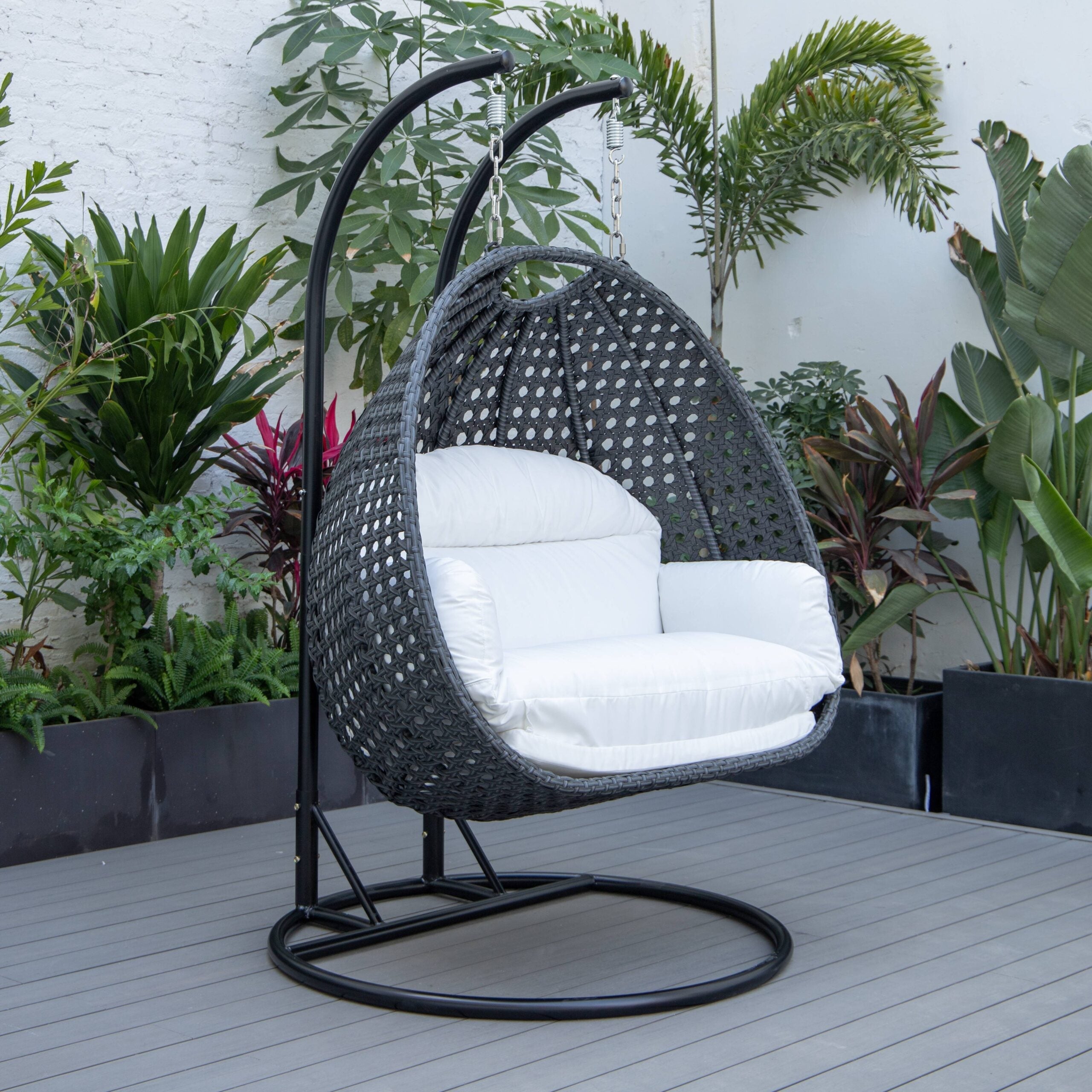 Fino Double Seater Hanging Swing With Stand For Balcony , Garden Swing (Dark Grey)