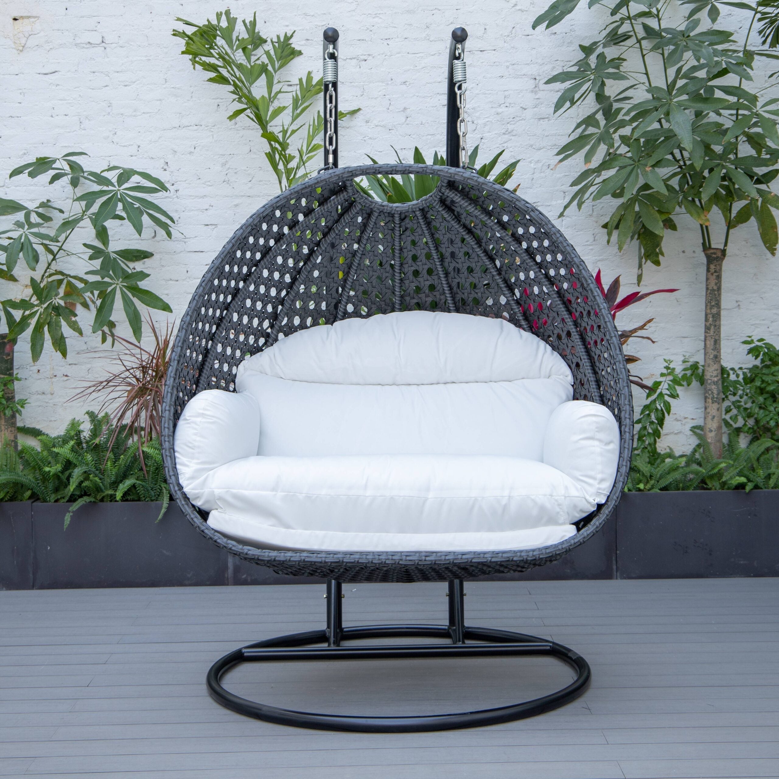 Fino Double Seater Hanging Swing With Stand For Balcony , Garden Swing (Dark Grey)