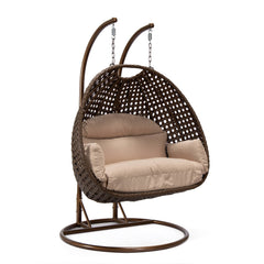 Longo Double Seater Hanging Swing With Stand For Balcony , Garden Swing (Brown)