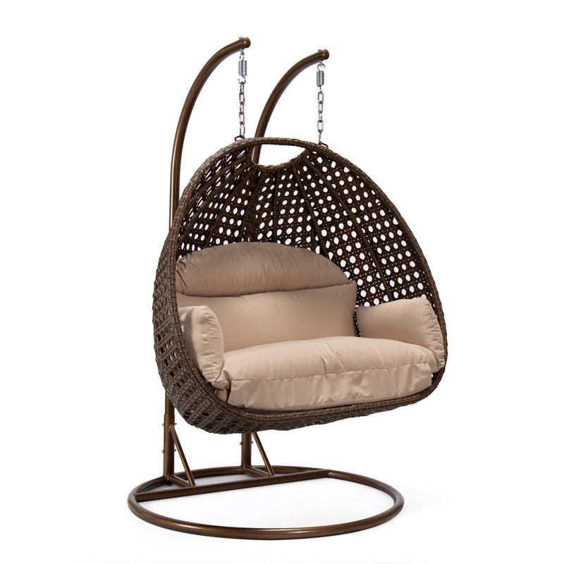 Longo Double Seater Hanging Swing With Stand For Balcony , Garden Swing (Brown)