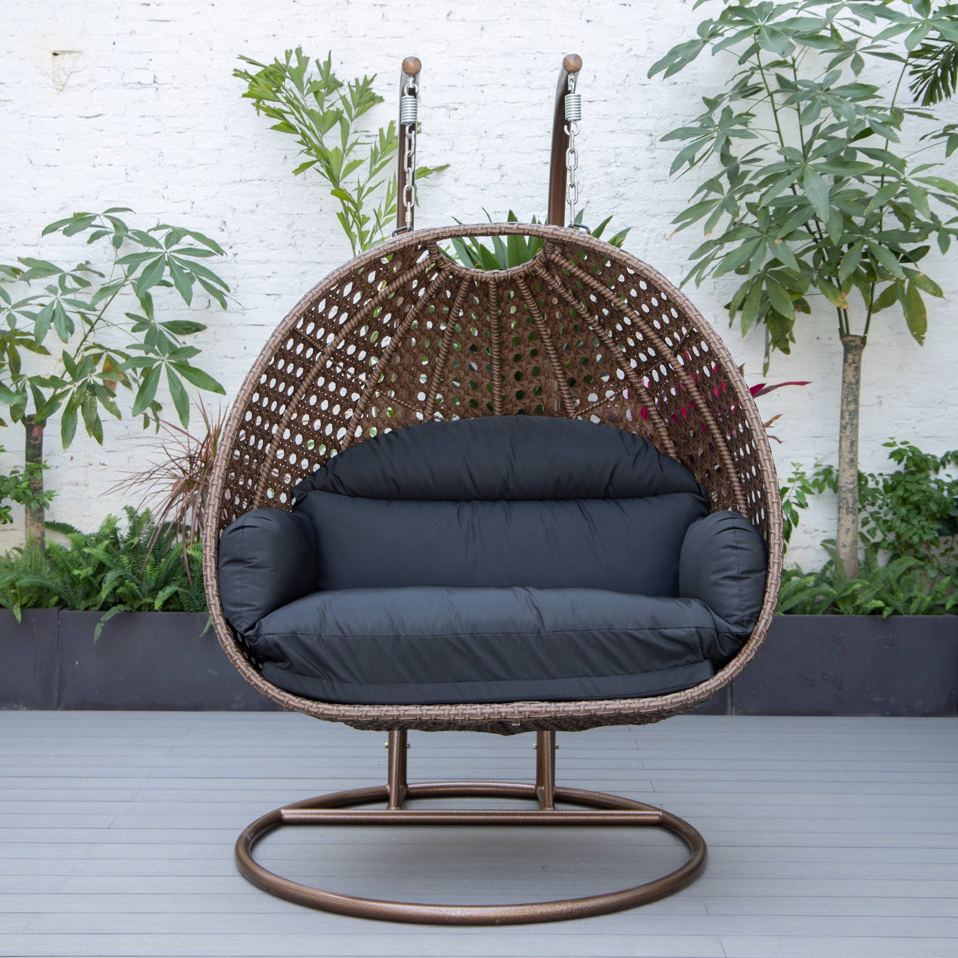 Longo Double Seater Hanging Swing With Stand For Balcony , Garden Swing (Brown)