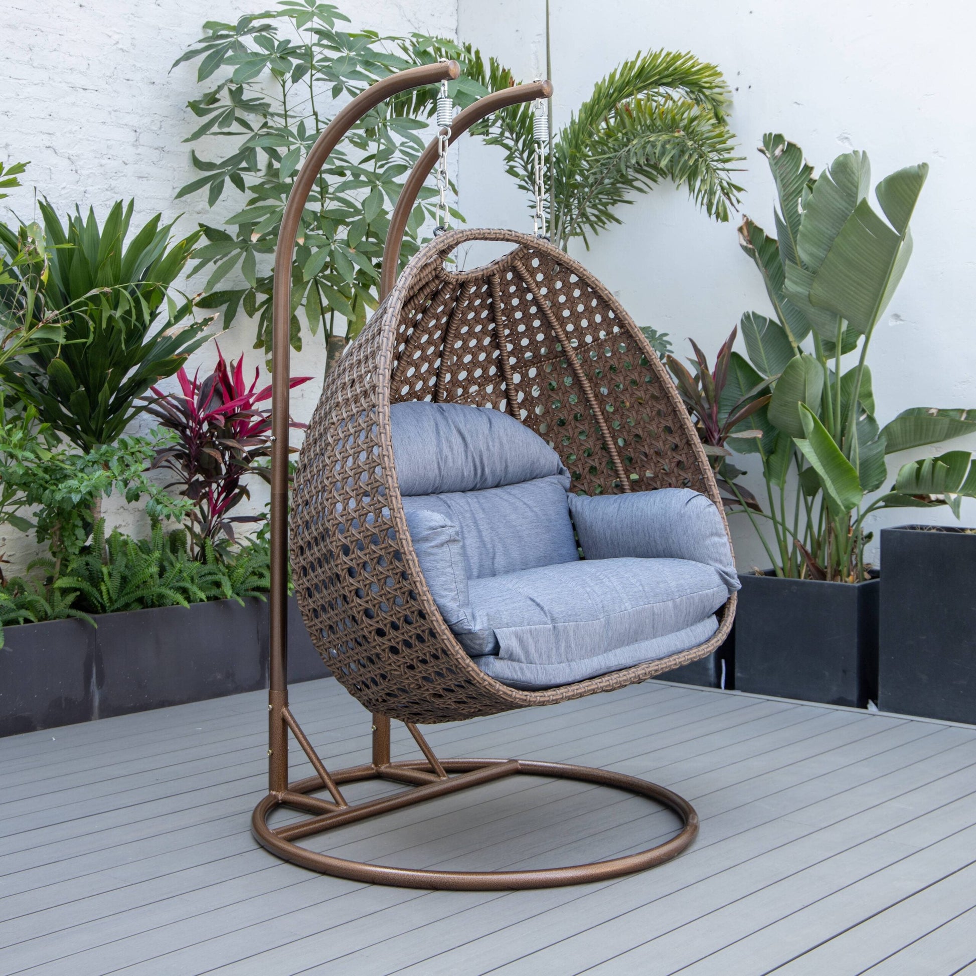 Longo Double Seater Hanging Swing With Stand For Balcony , Garden Swing (Brown)
