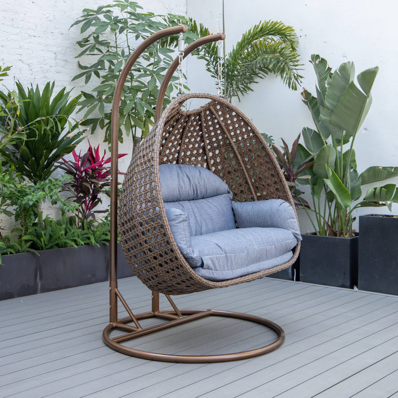 Longo Double Seater Hanging Swing With Stand For Balcony , Garden Swing (Brown)