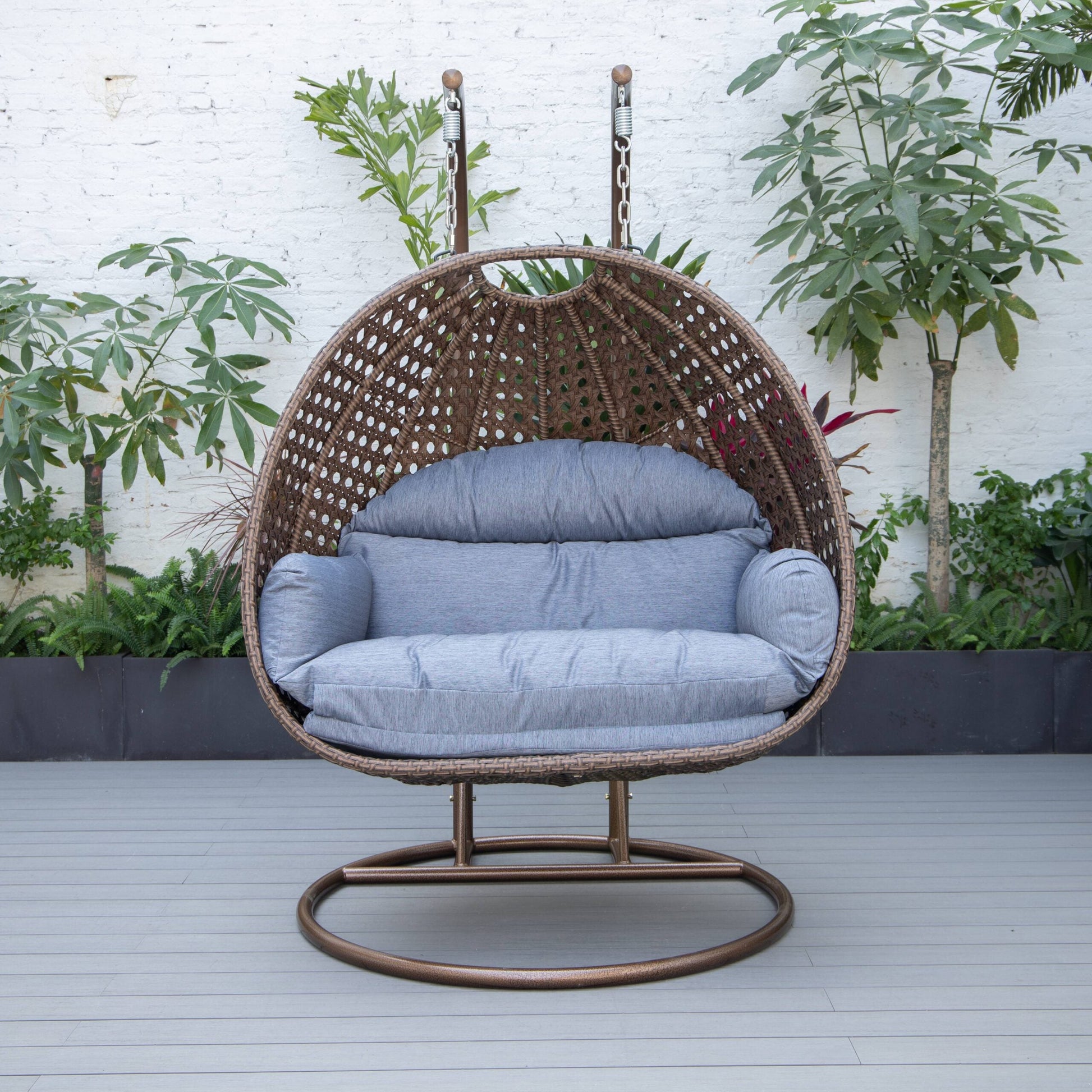 Longo Double Seater Hanging Swing With Stand For Balcony , Garden Swing (Brown)