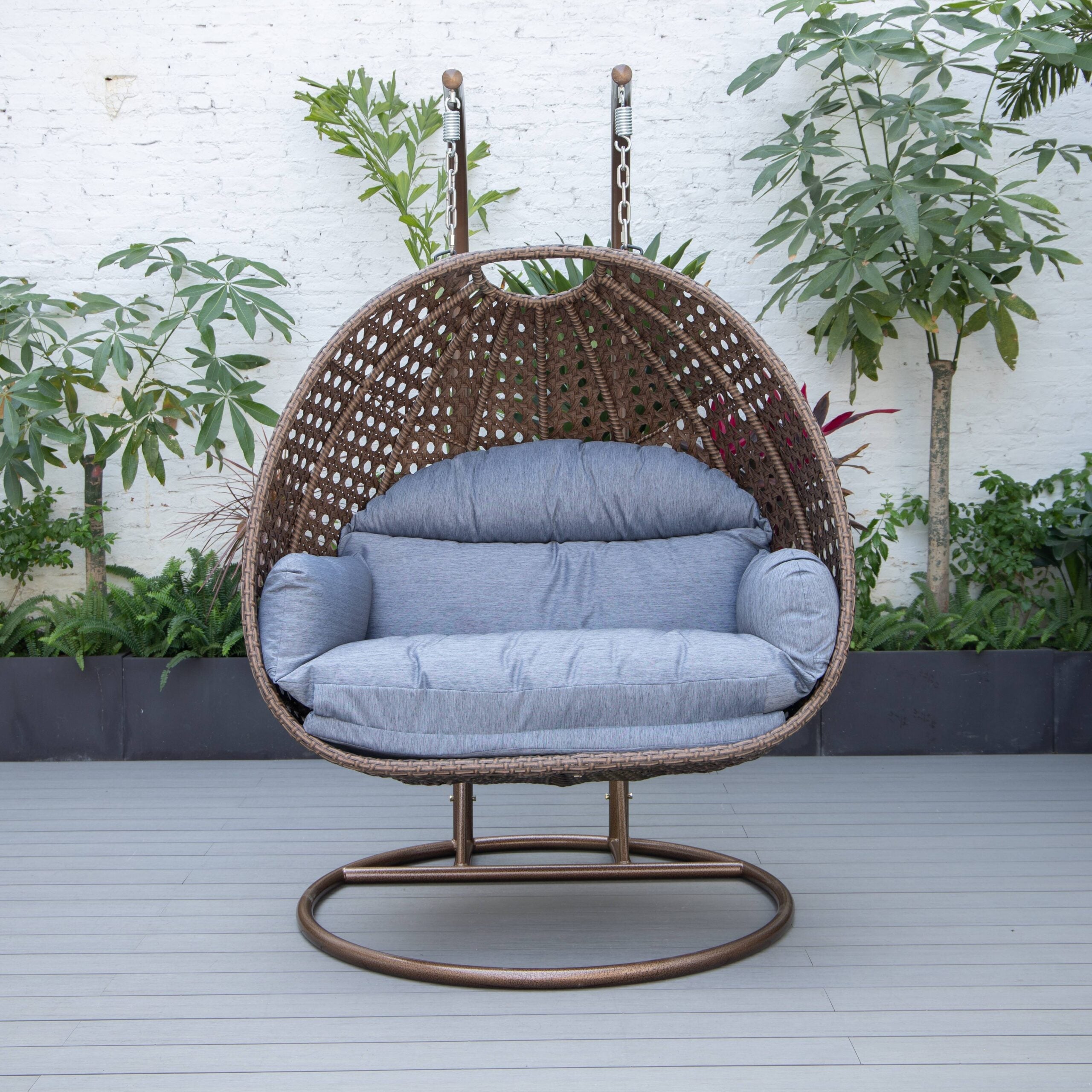 Longo Double Seater Hanging Swing With Stand For Balcony , Garden Swing (Brown)