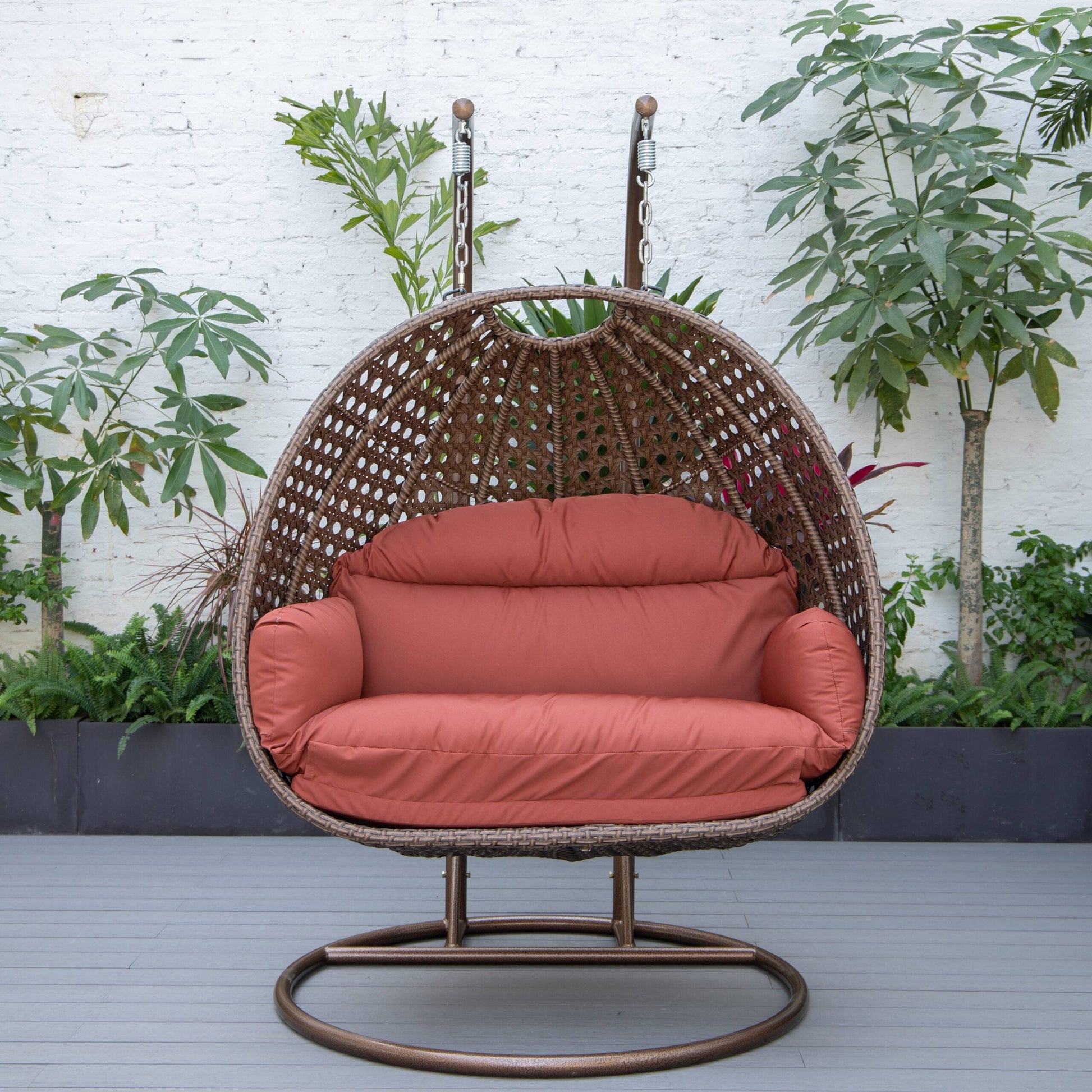Longo Double Seater Hanging Swing With Stand For Balcony , Garden Swing (Brown)