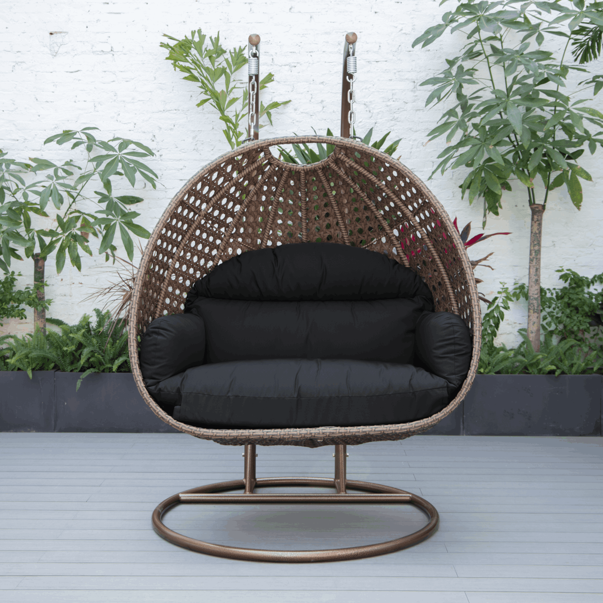 Longo Double Seater Hanging Swing With Stand For Balcony , Garden Swing (Brown)