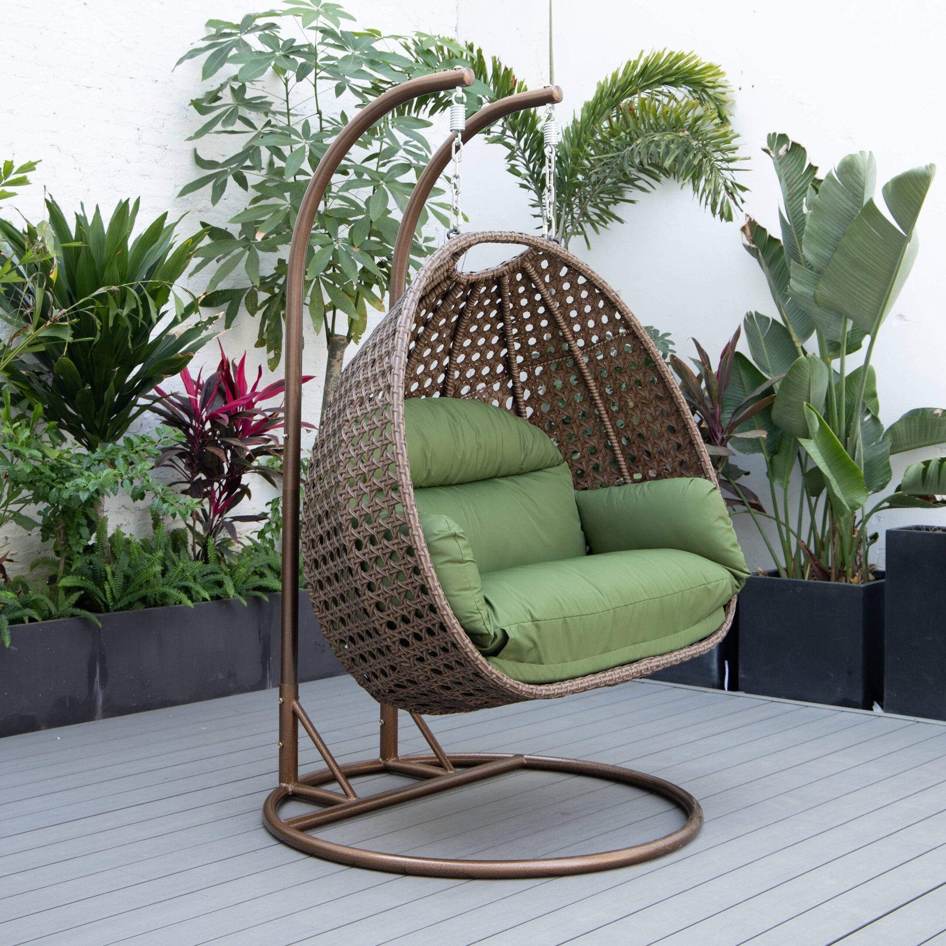 Longo Double Seater Hanging Swing With Stand For Balcony , Garden Swing (Brown)