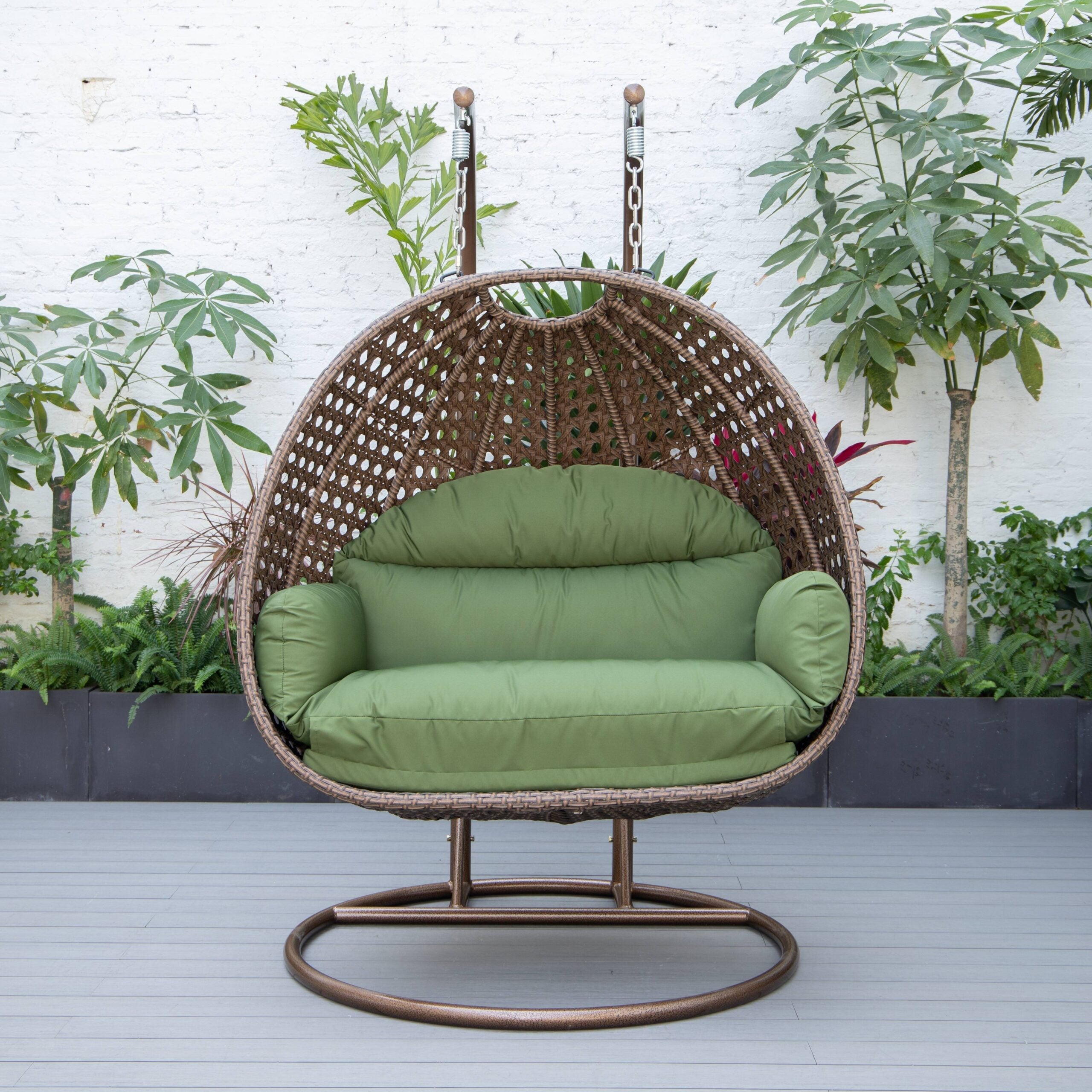 Longo Double Seater Hanging Swing With Stand For Balcony , Garden Swing (Brown)