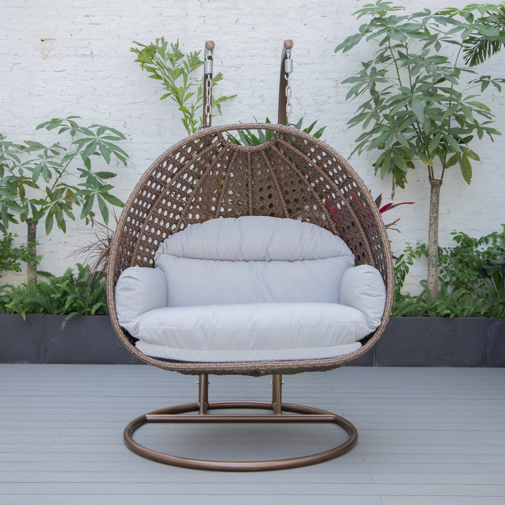 Longo Double Seater Hanging Swing With Stand For Balcony , Garden Swing (Brown)