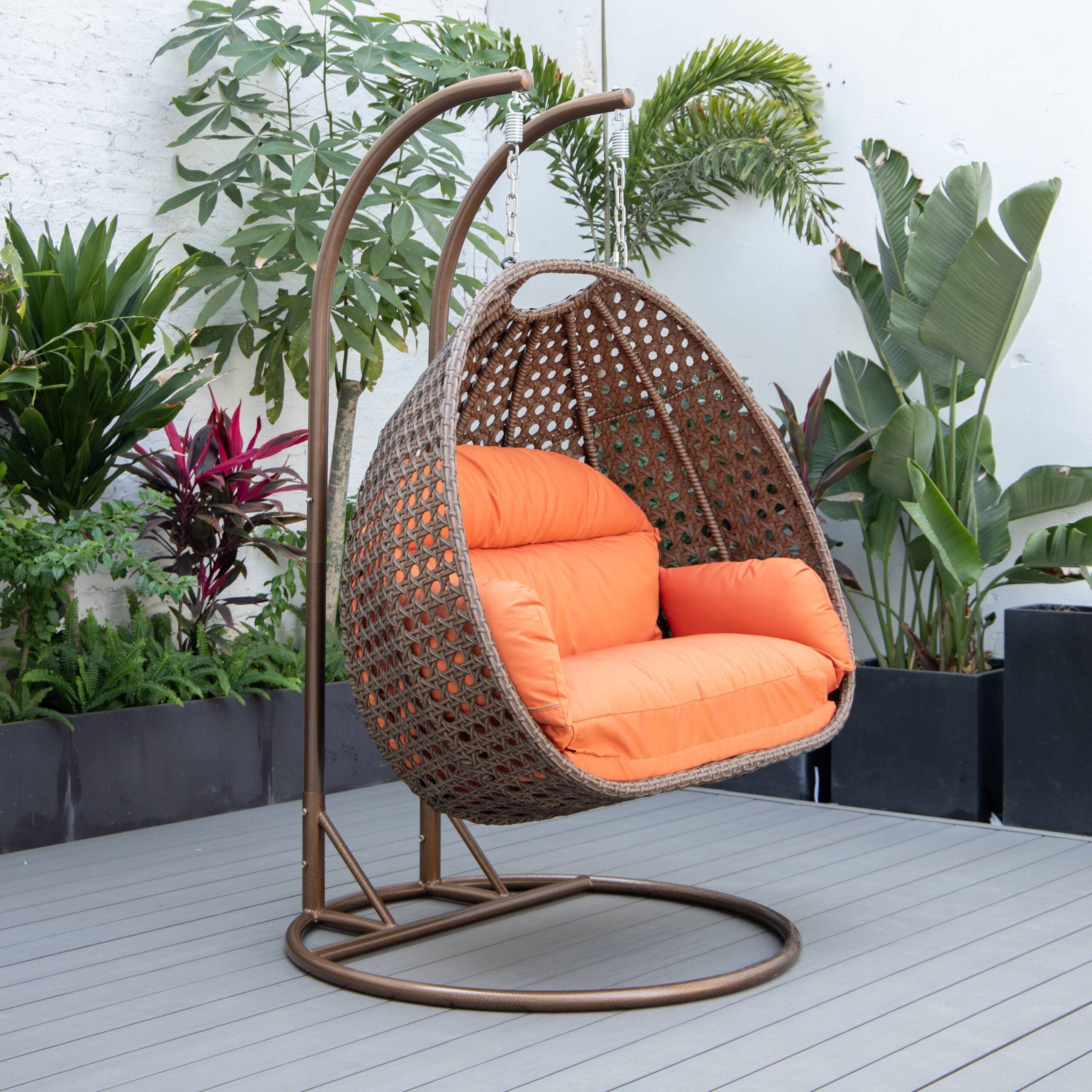 Longo Double Seater Hanging Swing With Stand For Balcony , Garden Swing (Brown)