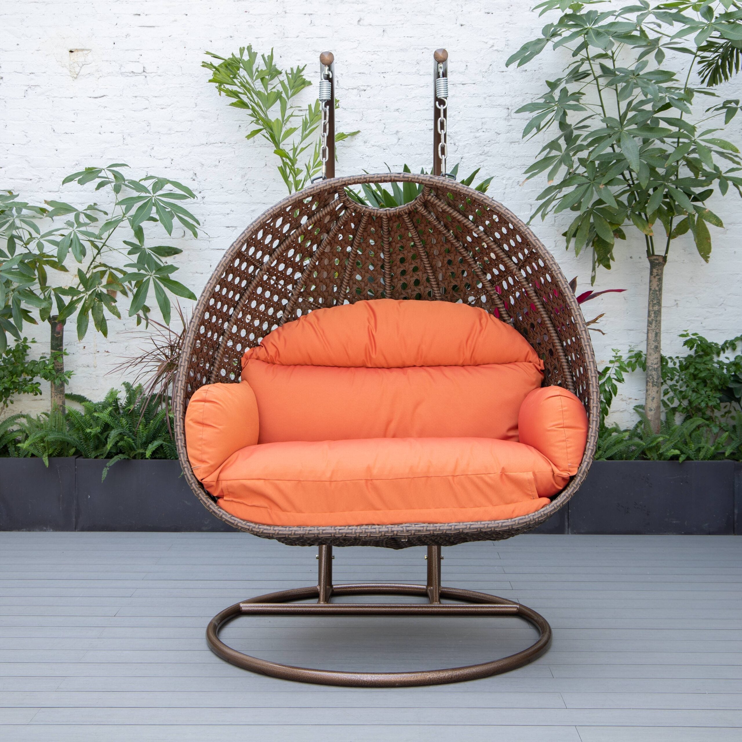 Longo Double Seater Hanging Swing With Stand For Balcony , Garden Swing (Brown)