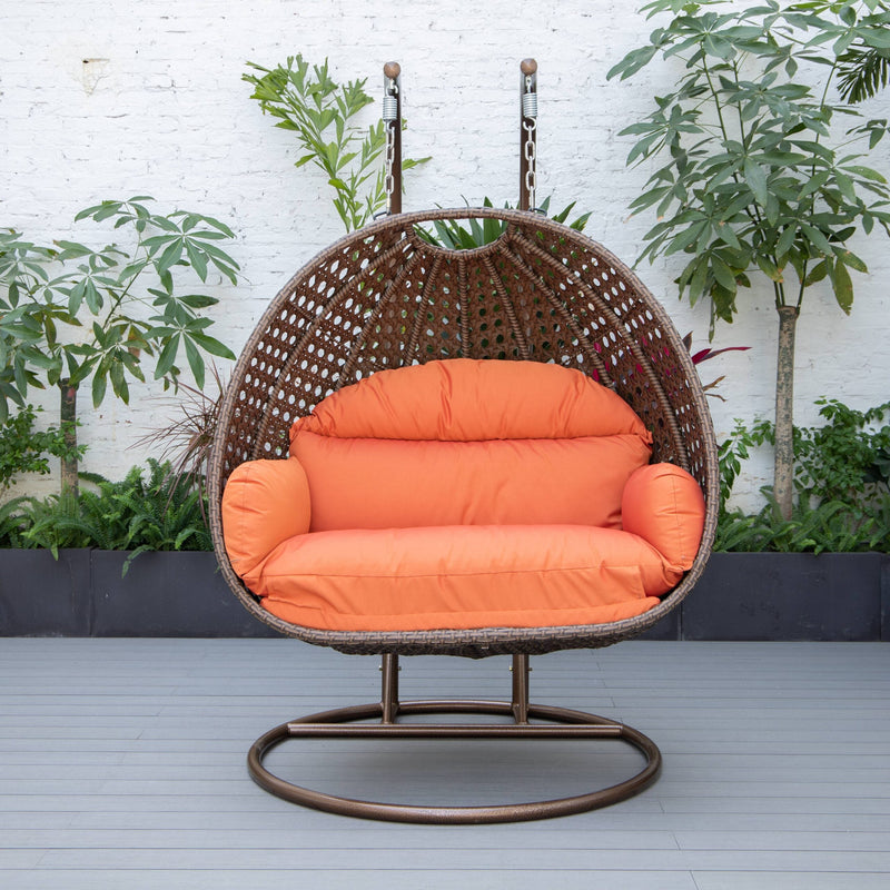 Longo Double Seater Hanging Swing With Stand For Balcony , Garden Swing (Brown)