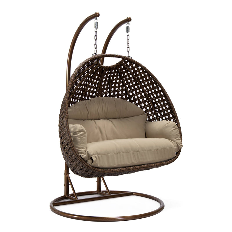 Longo Double Seater Hanging Swing With Stand For Balcony , Garden Swing (Brown)