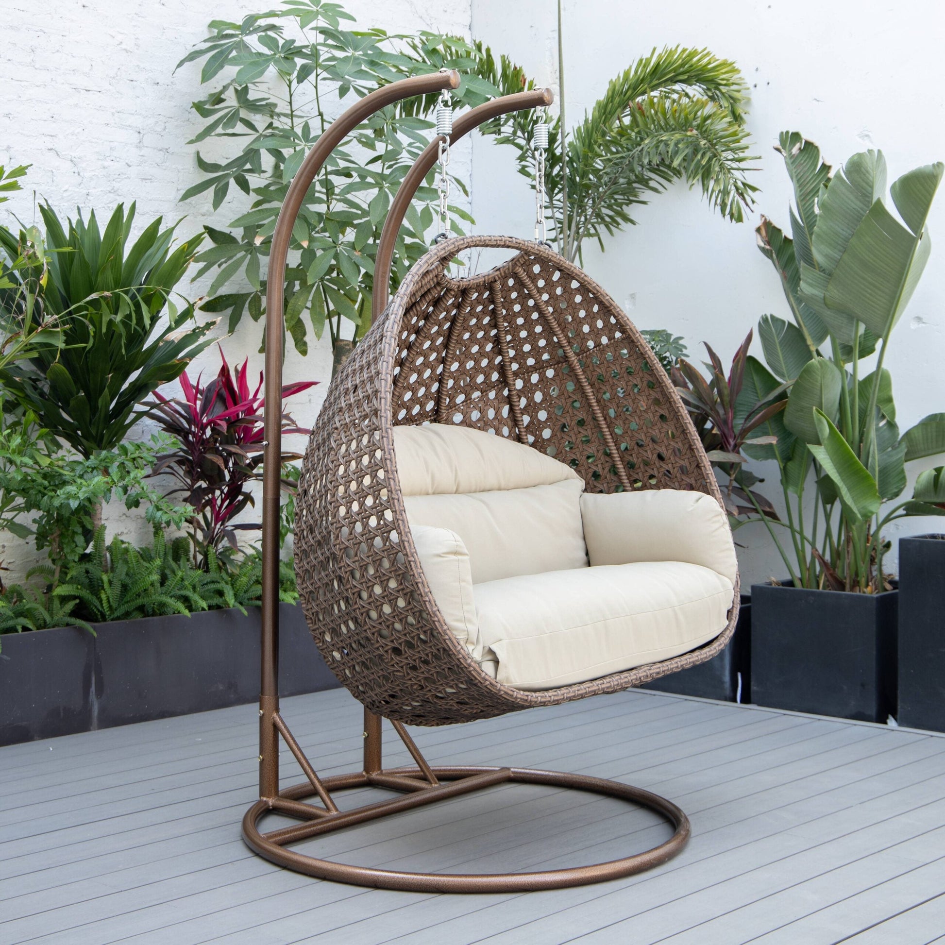 Longo Double Seater Hanging Swing With Stand For Balcony , Garden Swing (Brown)