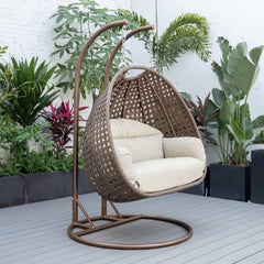 Longo Double Seater Hanging Swing With Stand For Balcony , Garden Swing (Brown)