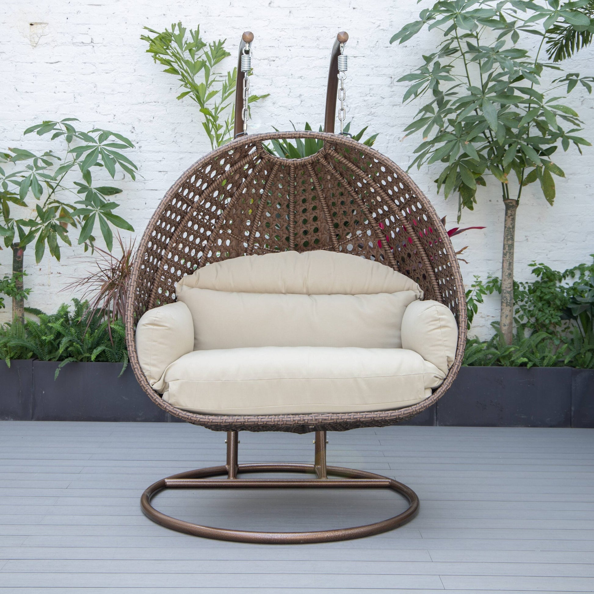 Longo Double Seater Hanging Swing With Stand For Balcony , Garden Swing (Brown)