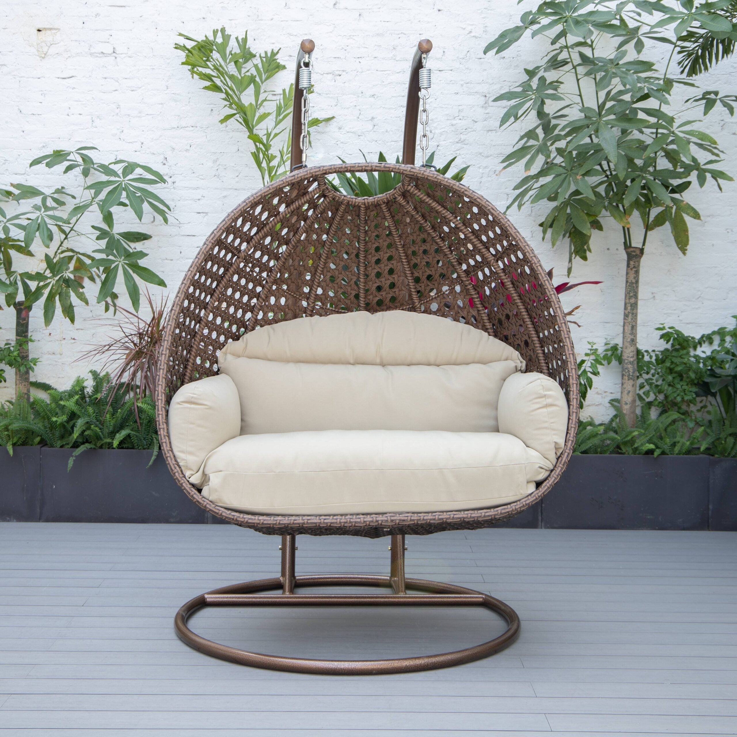 Longo Double Seater Hanging Swing With Stand For Balcony , Garden Swing (Brown)