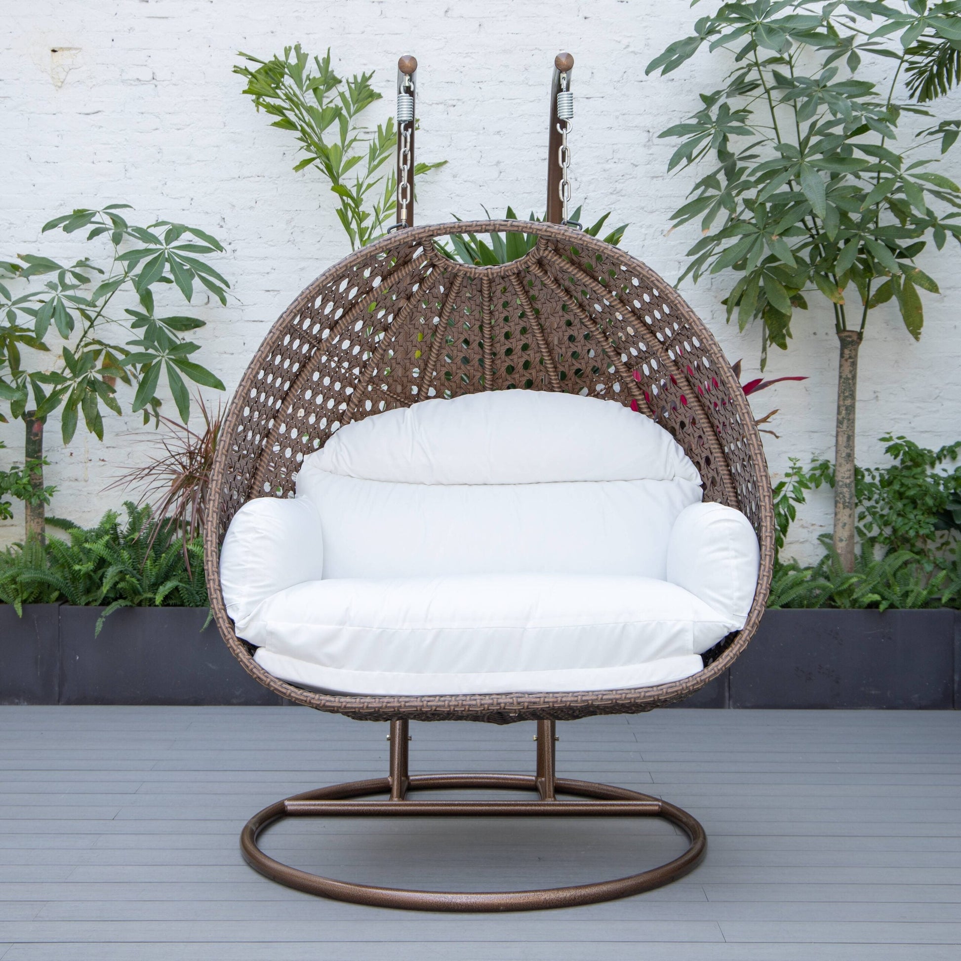 Longo Double Seater Hanging Swing With Stand For Balcony , Garden Swing (Brown)