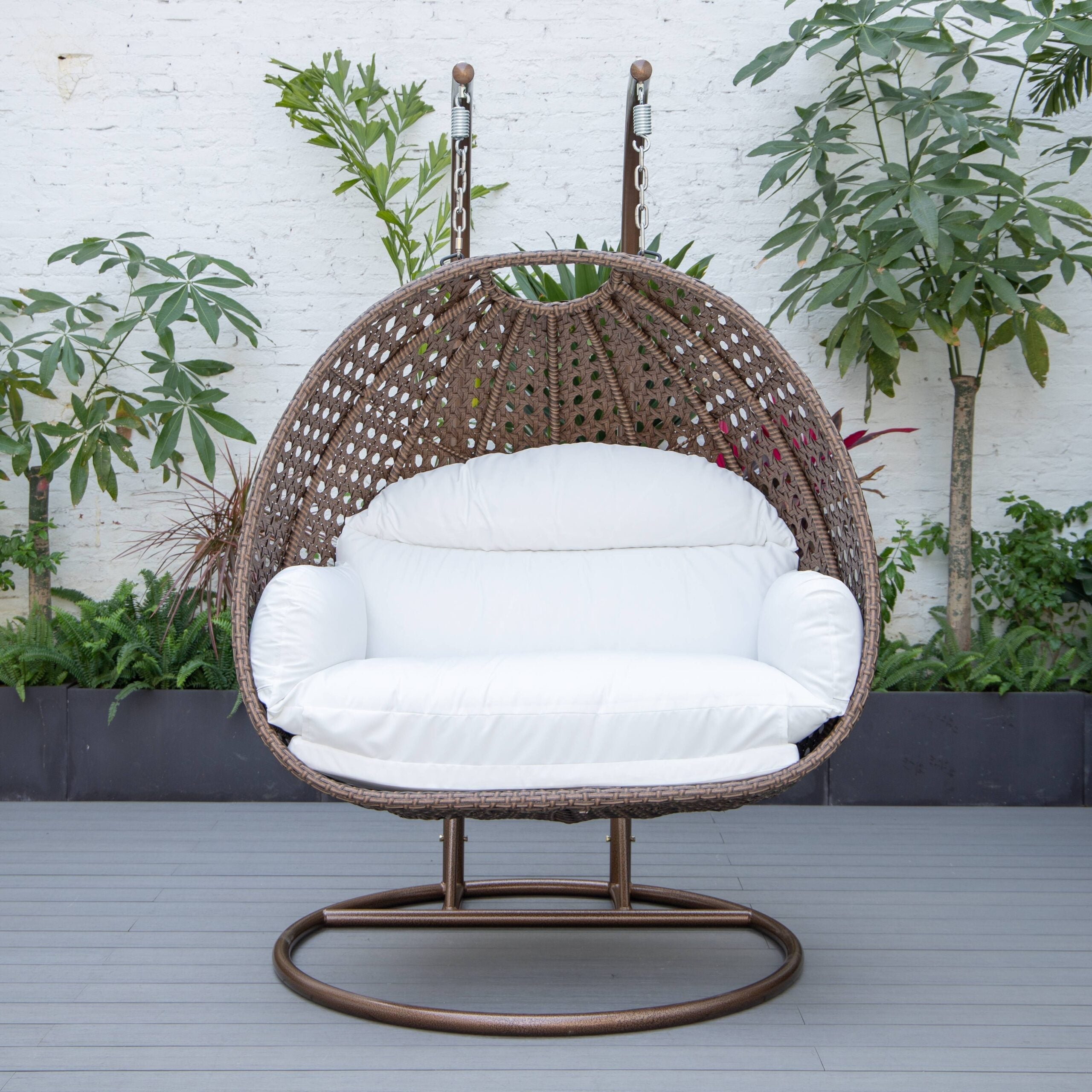 Longo Double Seater Hanging Swing With Stand For Balcony , Garden Swing (Brown)