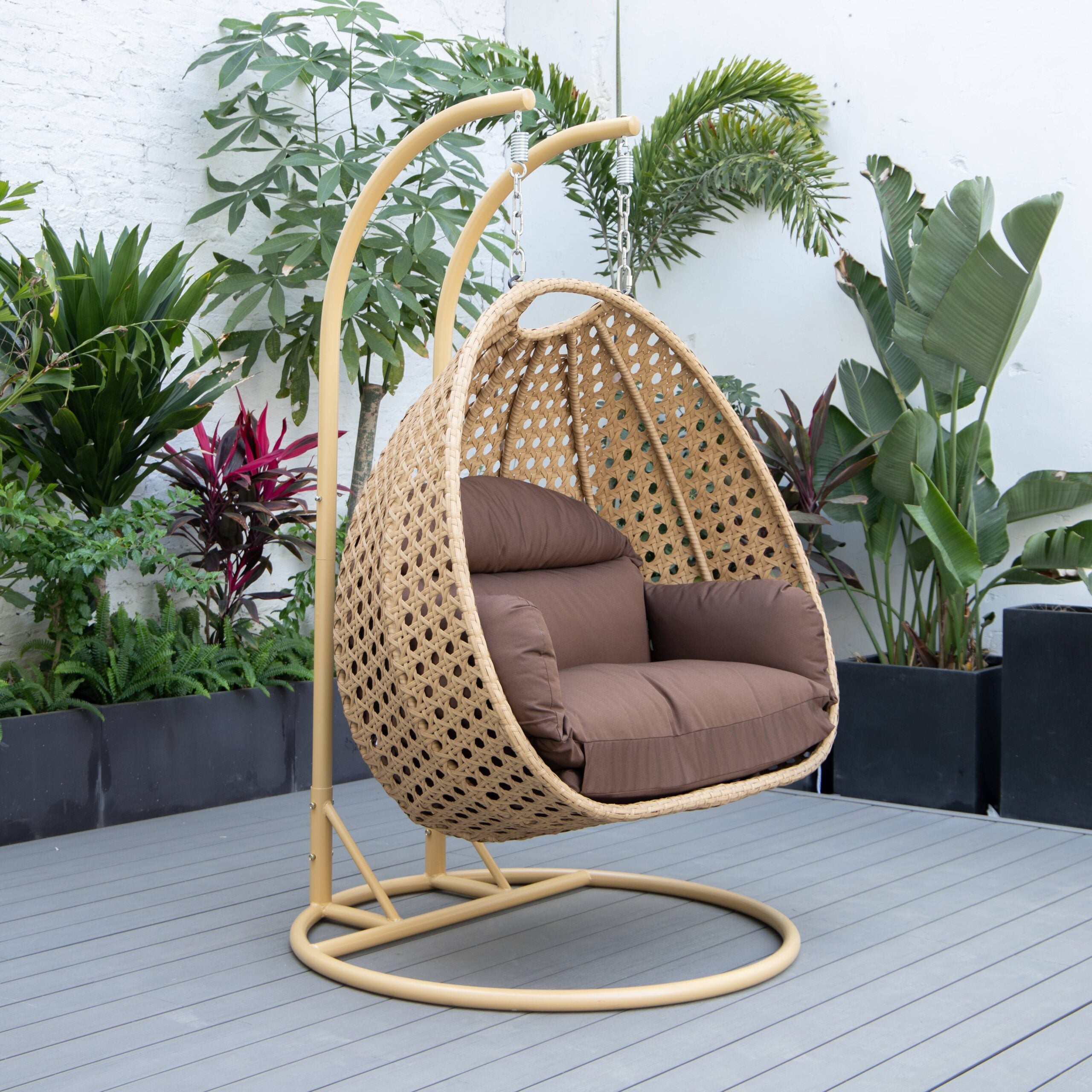 Scutari Double Seater Hanging Swing With Stand For Balcony , Garden Swing (Honey)