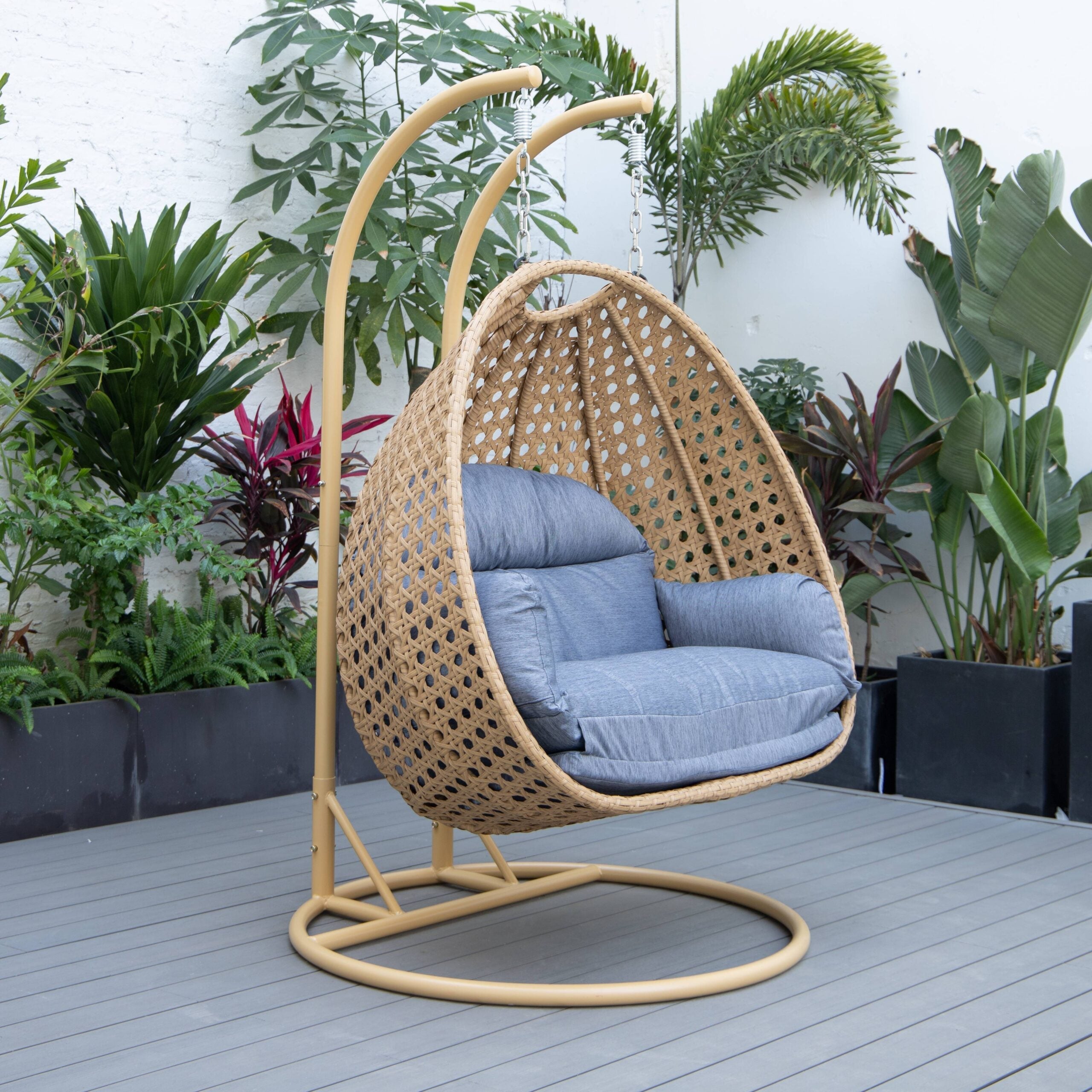 Scutari Double Seater Hanging Swing With Stand For Balcony , Garden Swing (Honey)