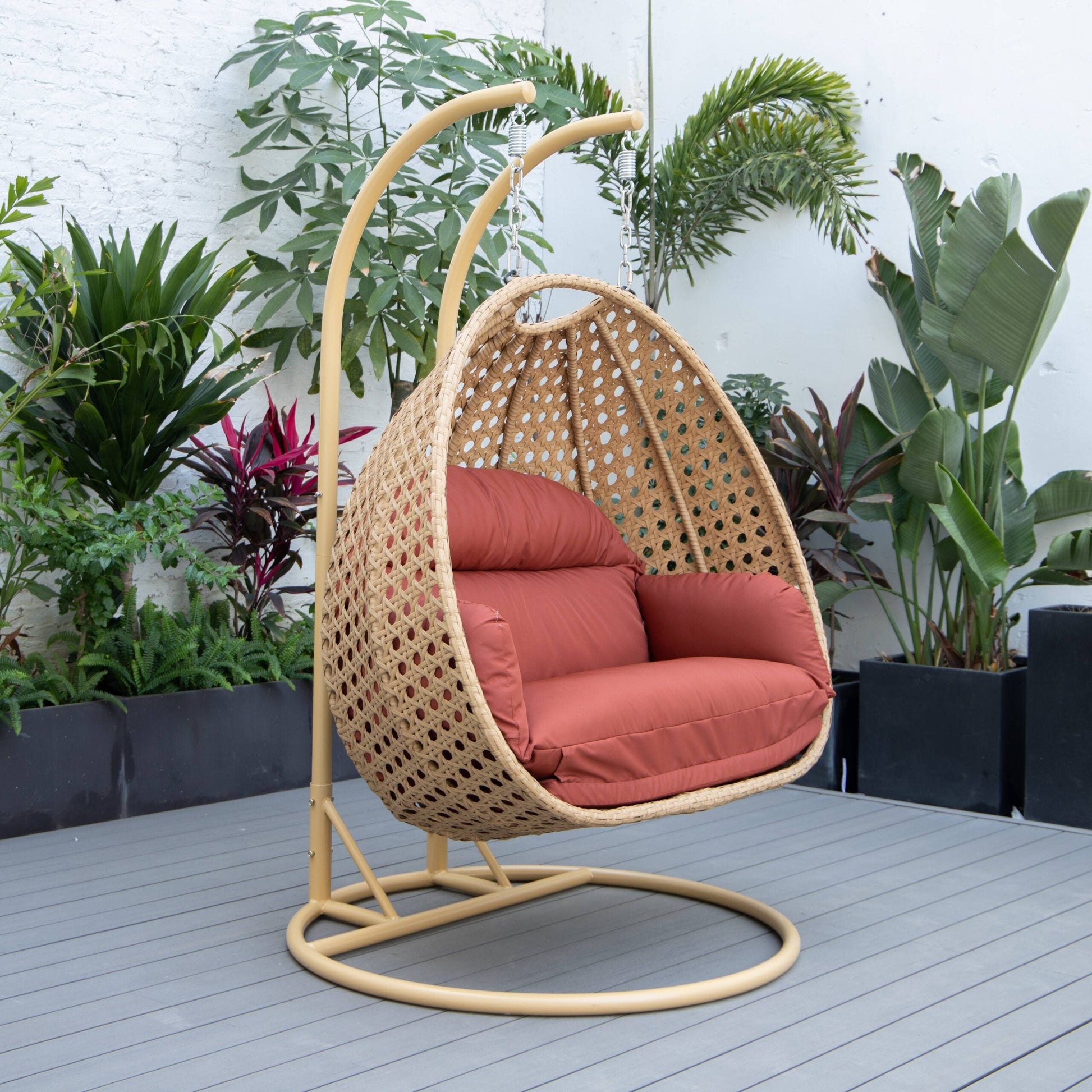 Scutari Double Seater Hanging Swing With Stand For Balcony , Garden Swing (Honey)
