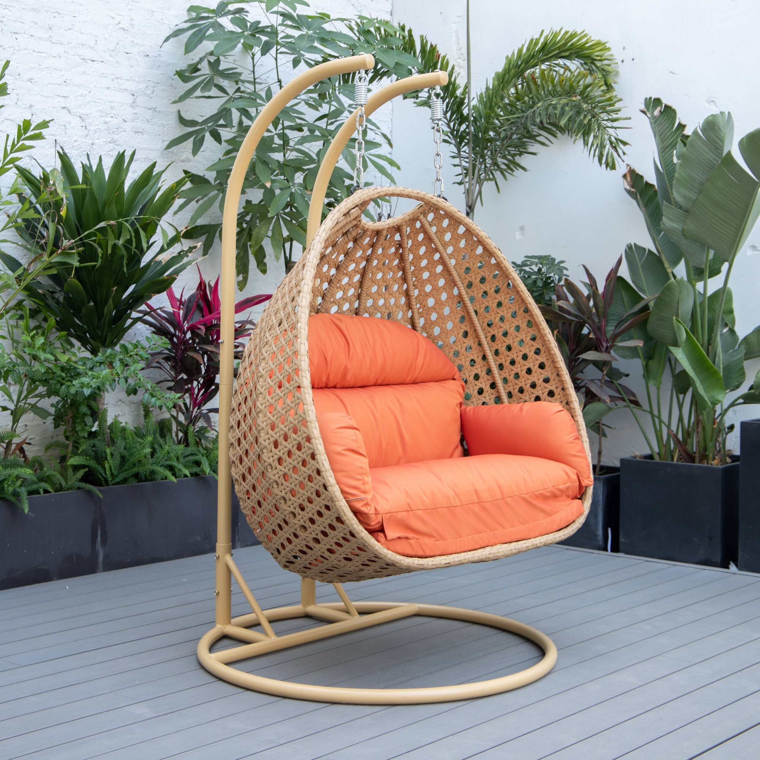 Scutari Double Seater Hanging Swing With Stand For Balcony , Garden Swing (Honey)