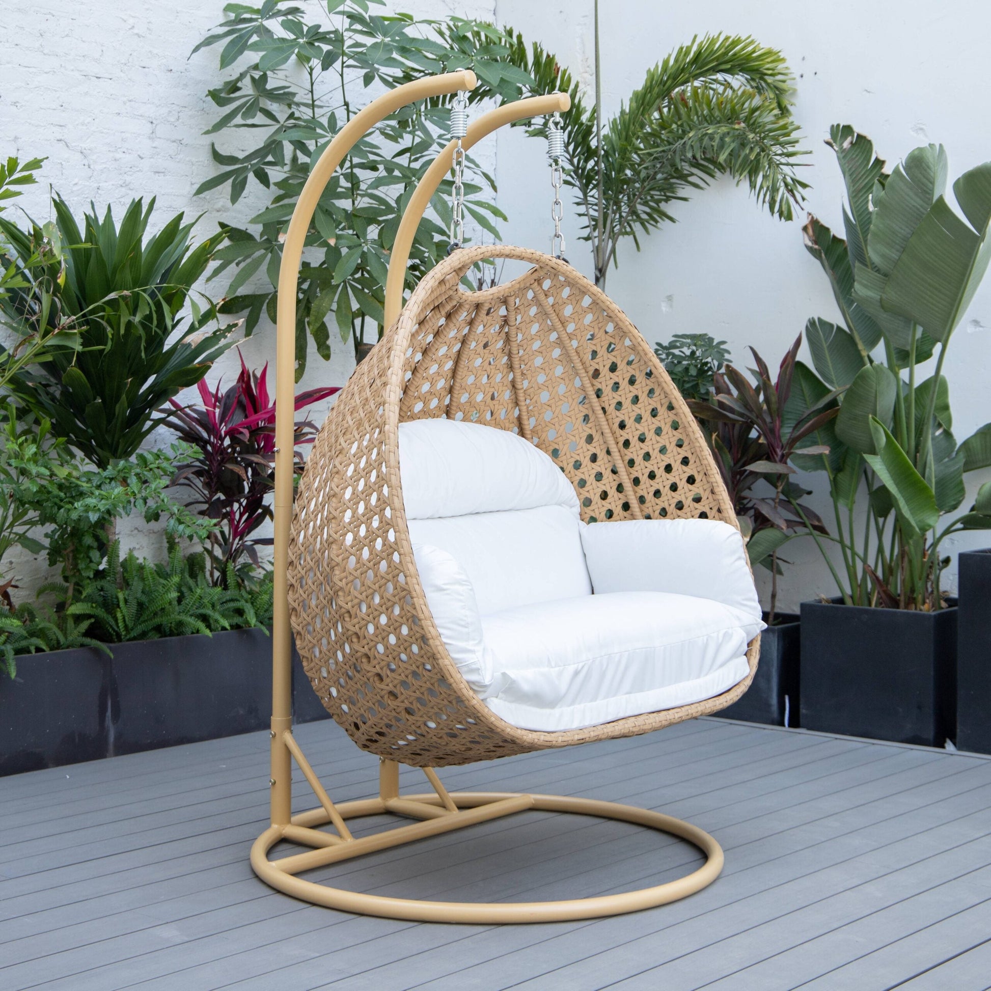 Scutari Double Seater Hanging Swing With Stand For Balcony , Garden Swing (Honey)