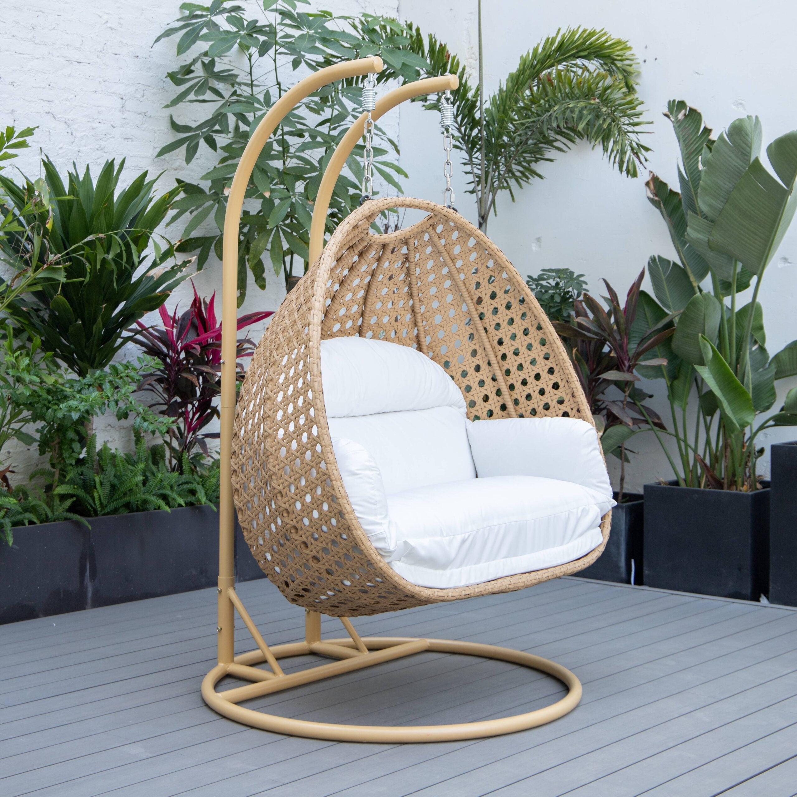 Scutari Double Seater Hanging Swing With Stand For Balcony , Garden Swing (Honey)