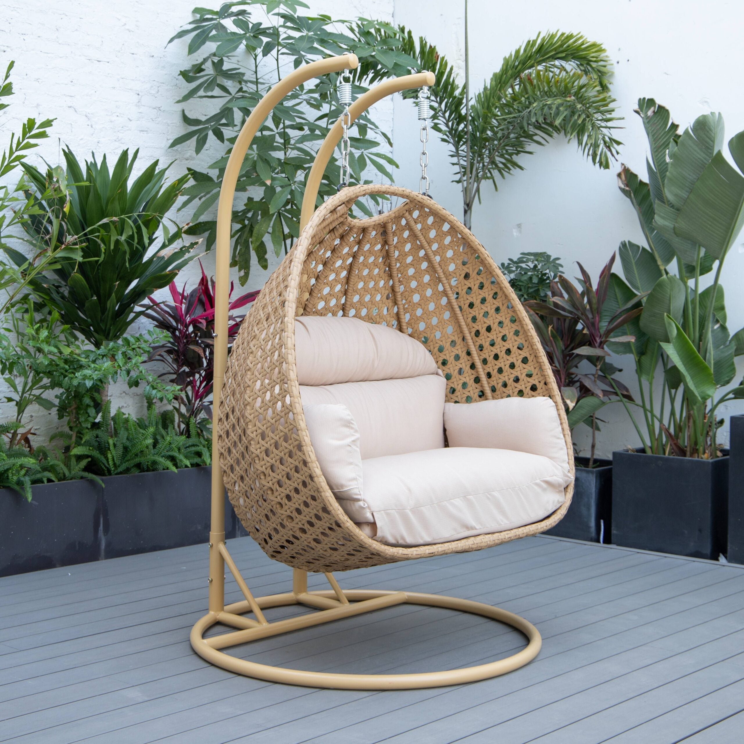Scutari Double Seater Hanging Swing With Stand For Balcony , Garden Swing (Honey)