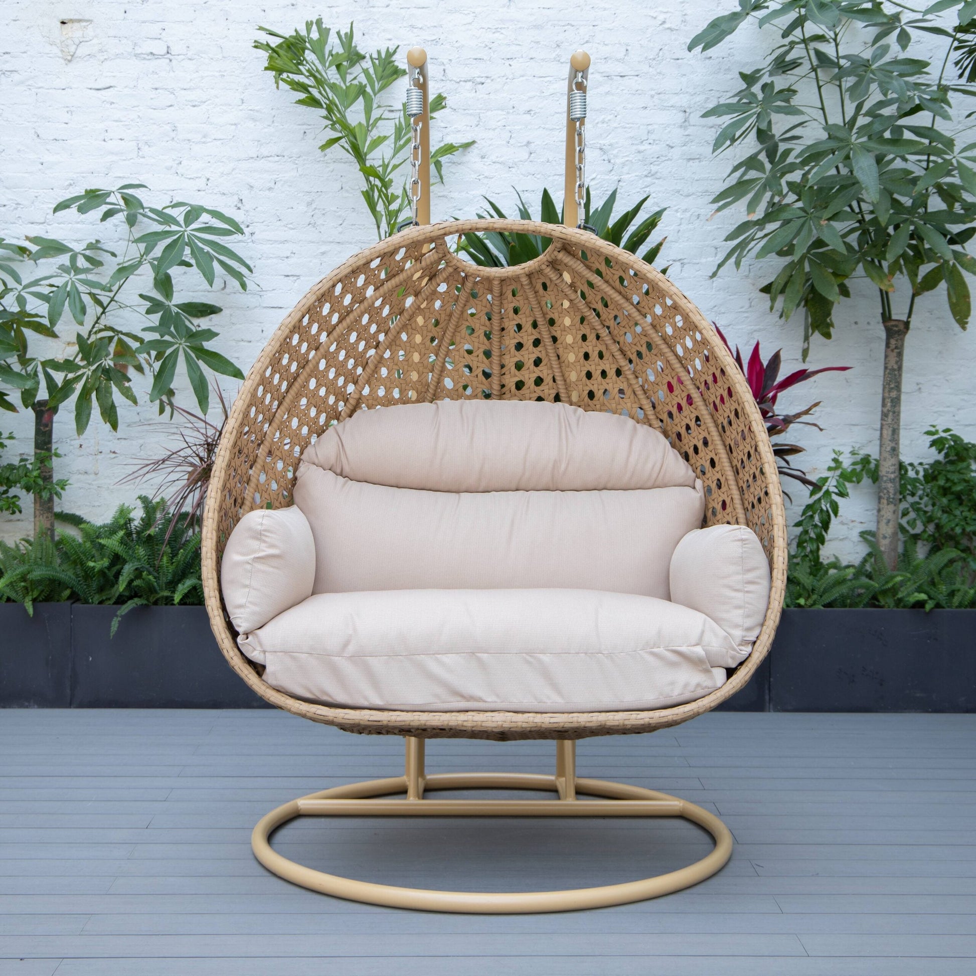 Scutari Double Seater Hanging Swing With Stand For Balcony , Garden Swing (Honey)