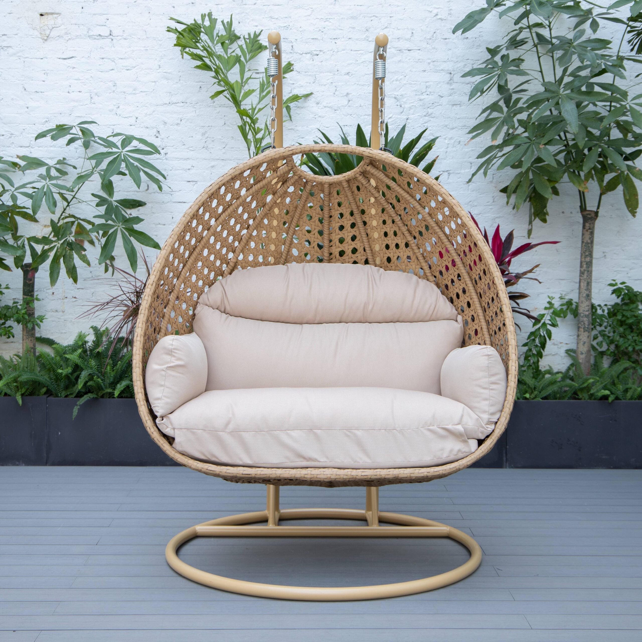 Scutari Double Seater Hanging Swing With Stand For Balcony , Garden Swing (Honey)