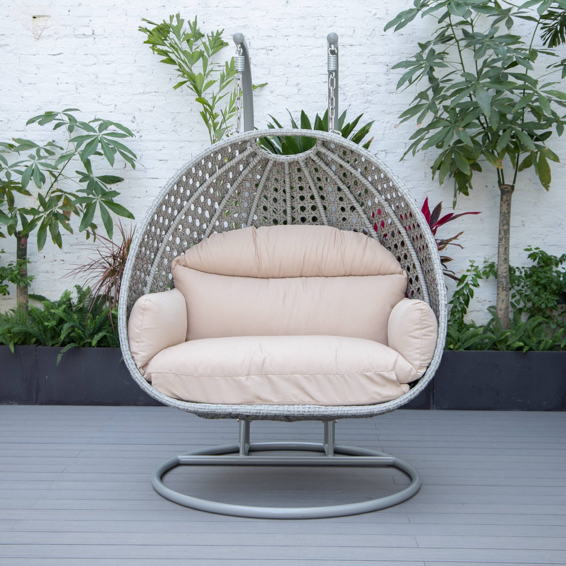 Dario Double Seater Hanging Swing With Stand For Balcony , Garden Swing (Silver)