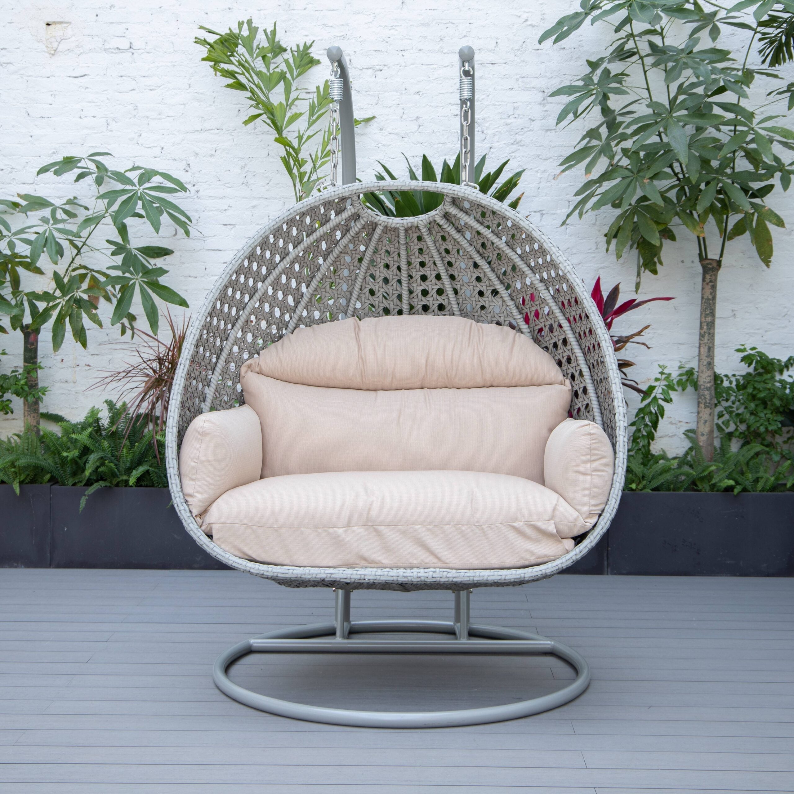 Dario Double Seater Hanging Swing With Stand For Balcony , Garden Swing (Silver)